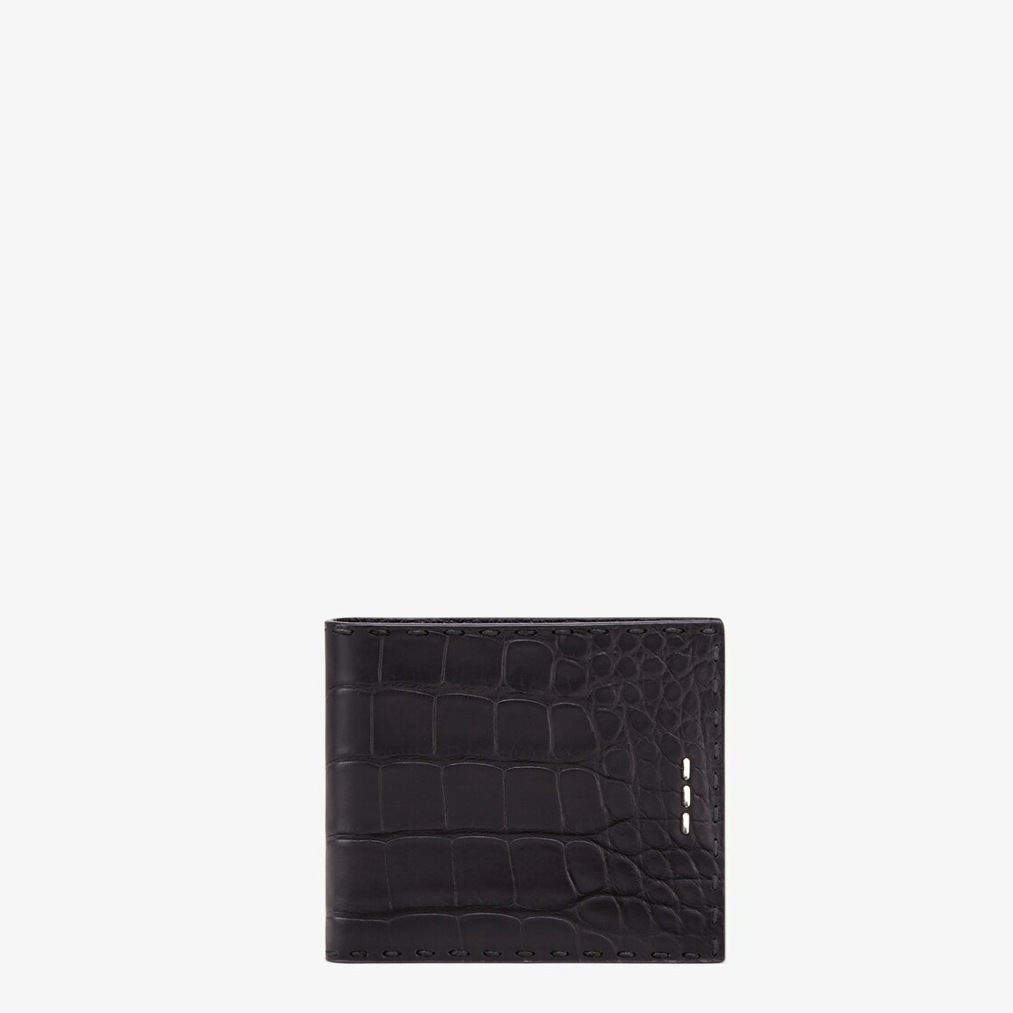 Bi-fold wallet, organized inside with eight card slots and two bill compartments. Branded with the F - 1
