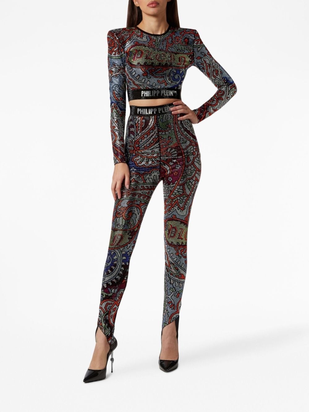 paisley rhinestone-embellished crop top - 2