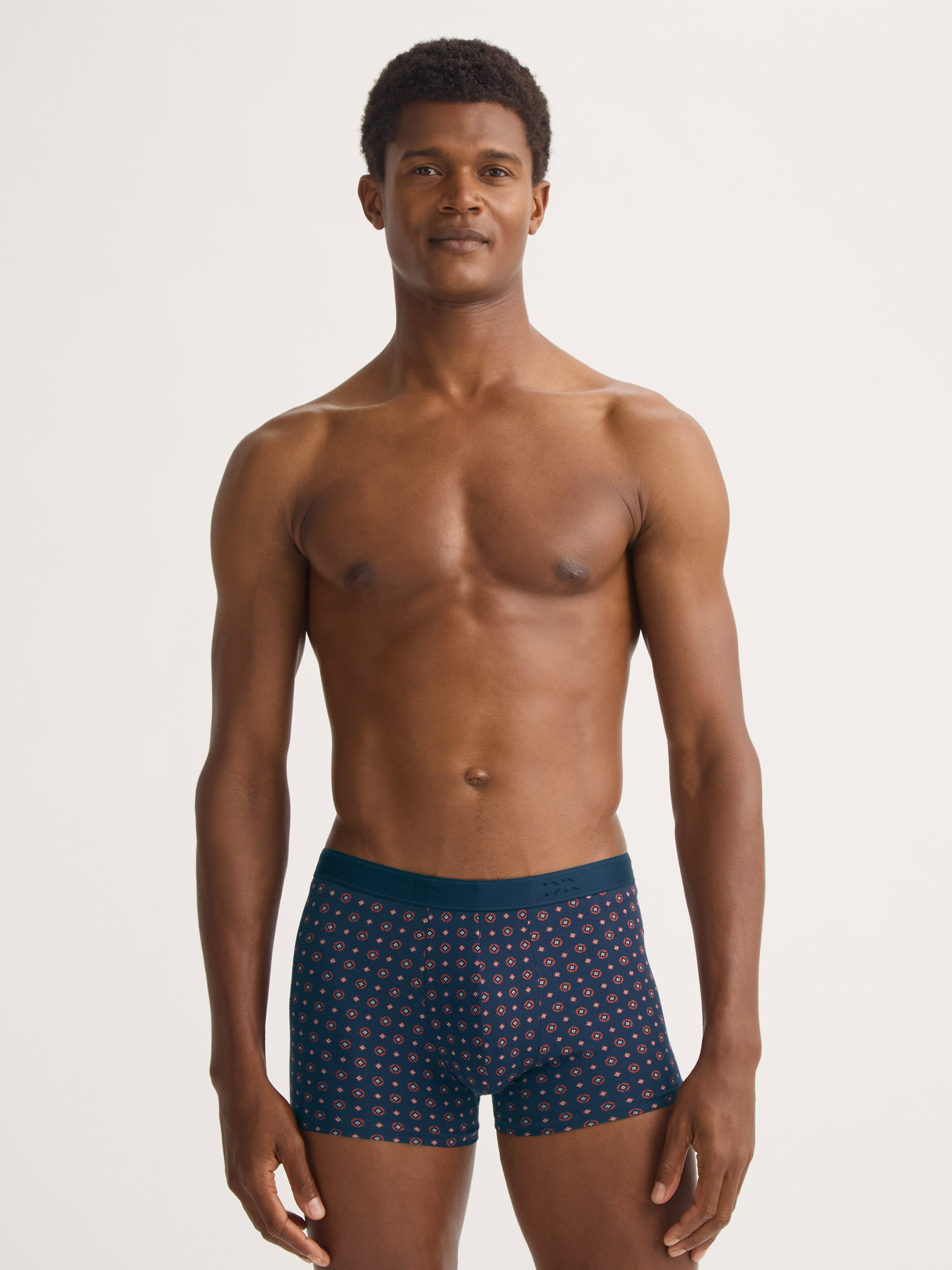 Men's Boxer Briefs Cotton Navy Blue & Red Rose Motif - 4