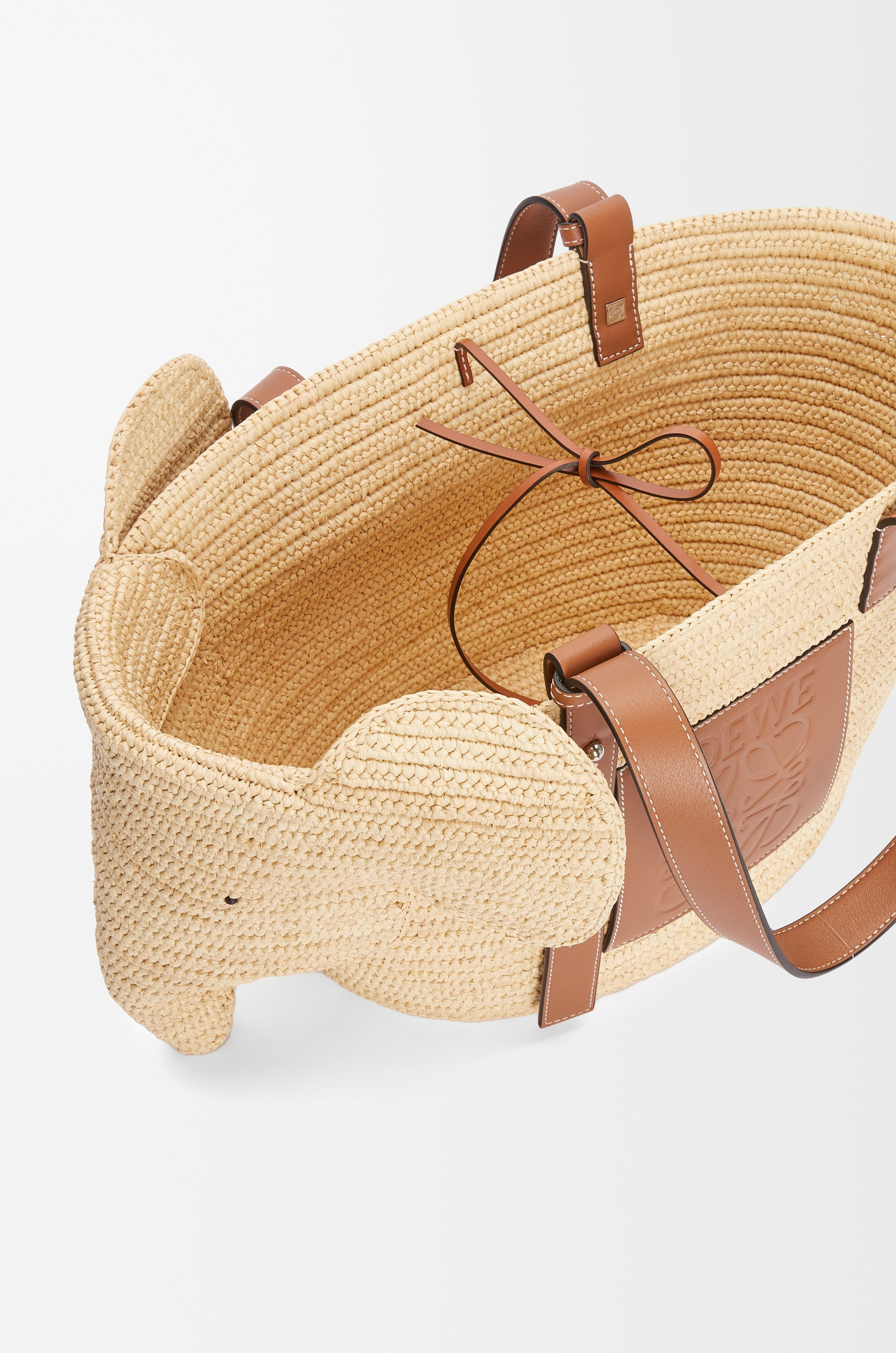 Elephant basket bag in raffia and calfskin - 5