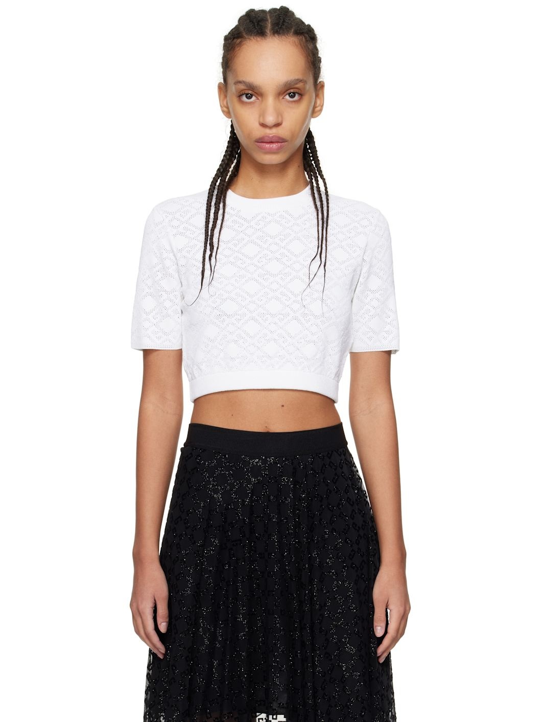 White Monogram 72 Jacquard Cropped Sweater - 1