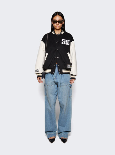 GCDS Wirdo Varsity Bomber Jacket Black and White outlook