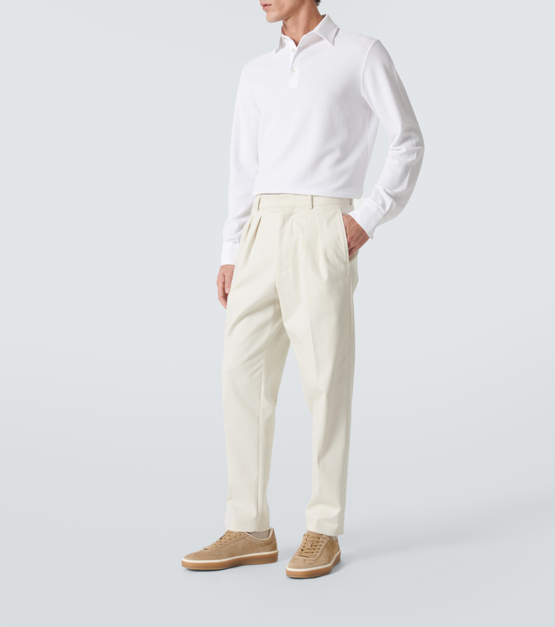 Cotton long-sleeved polo sweater - 2