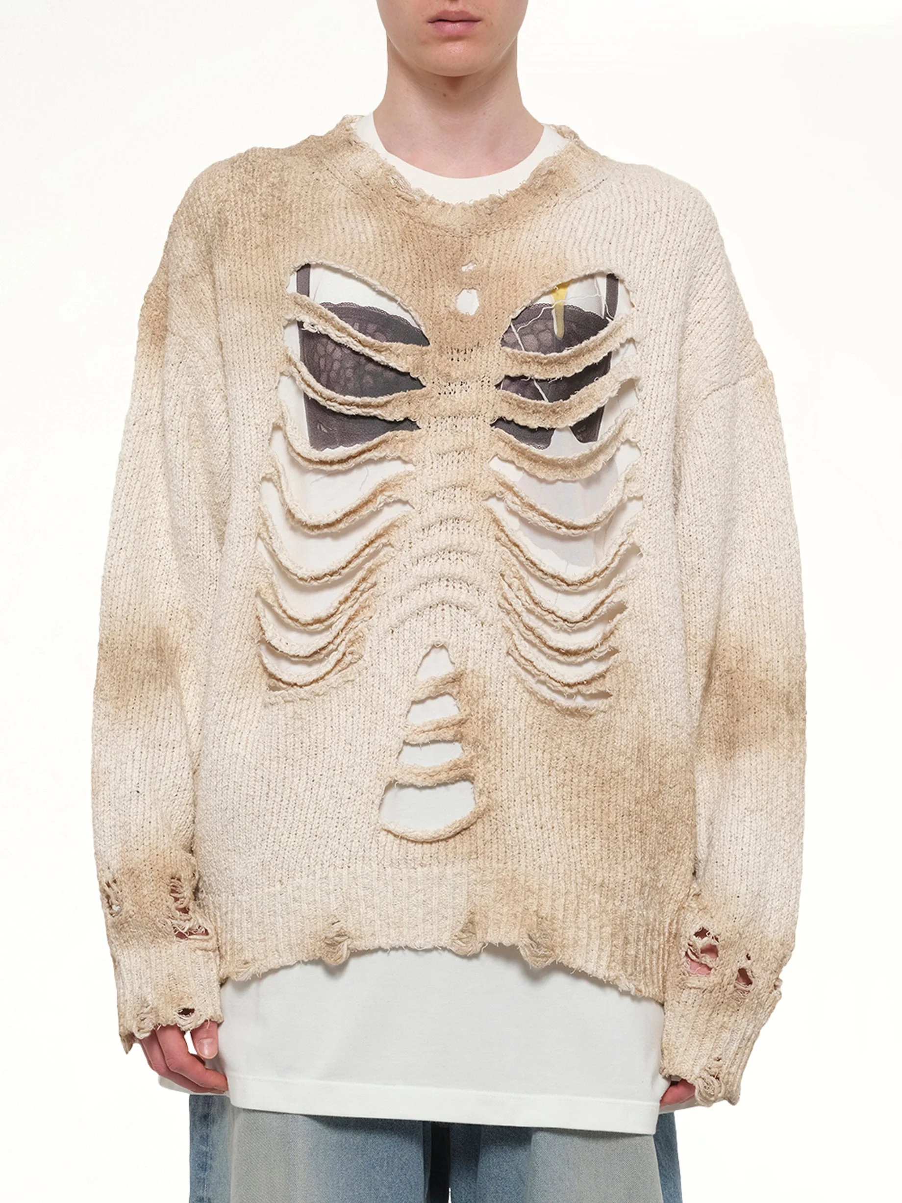 Rib & Spine Knit Pullover in Ivory - 1