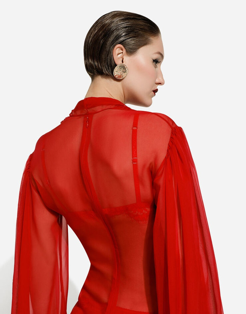 Long silk chiffon dress with bow detail 6