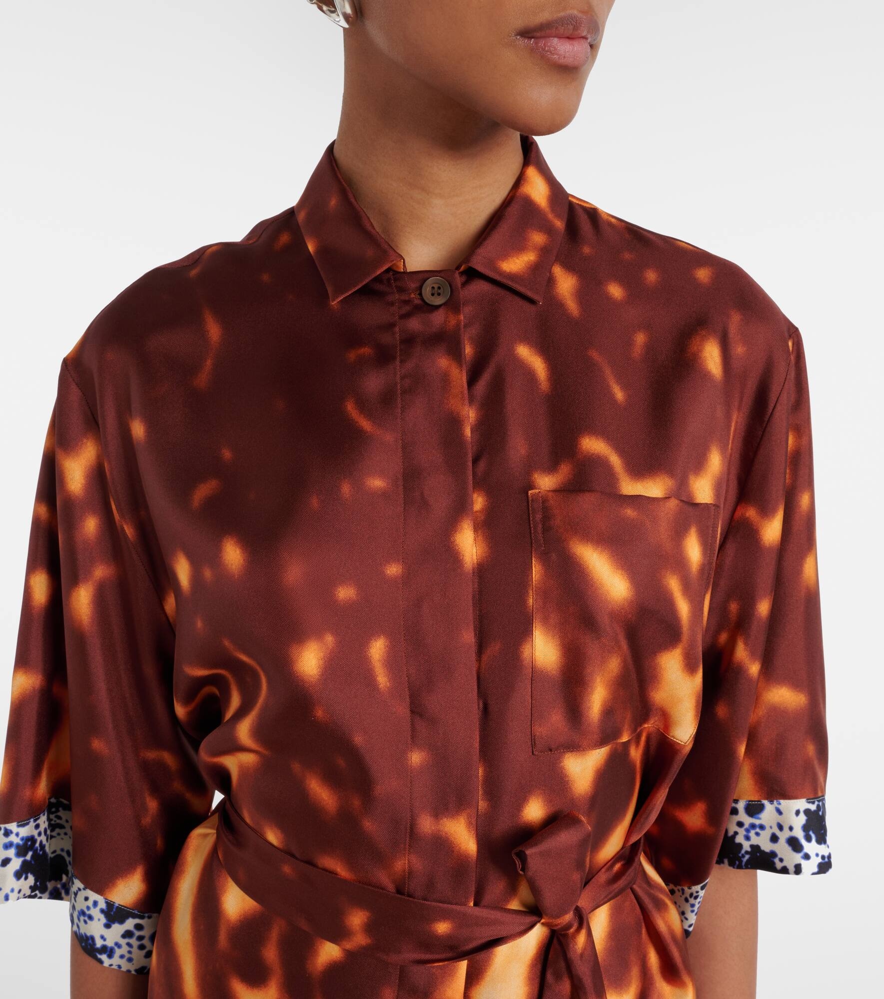 Belted printed silk shirt dress - 4