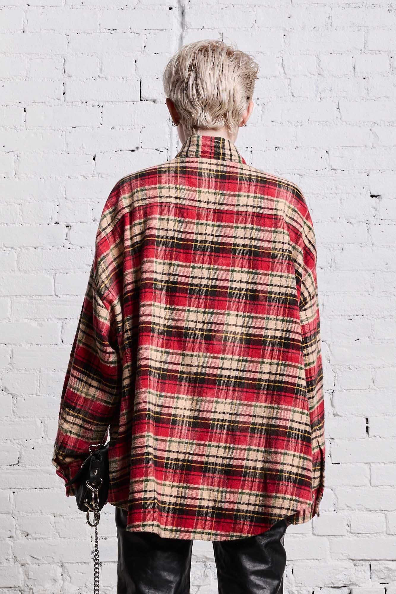 OVERSIZED BELT COLLAR SHIRT - BLEACHED RED PLAID - 7