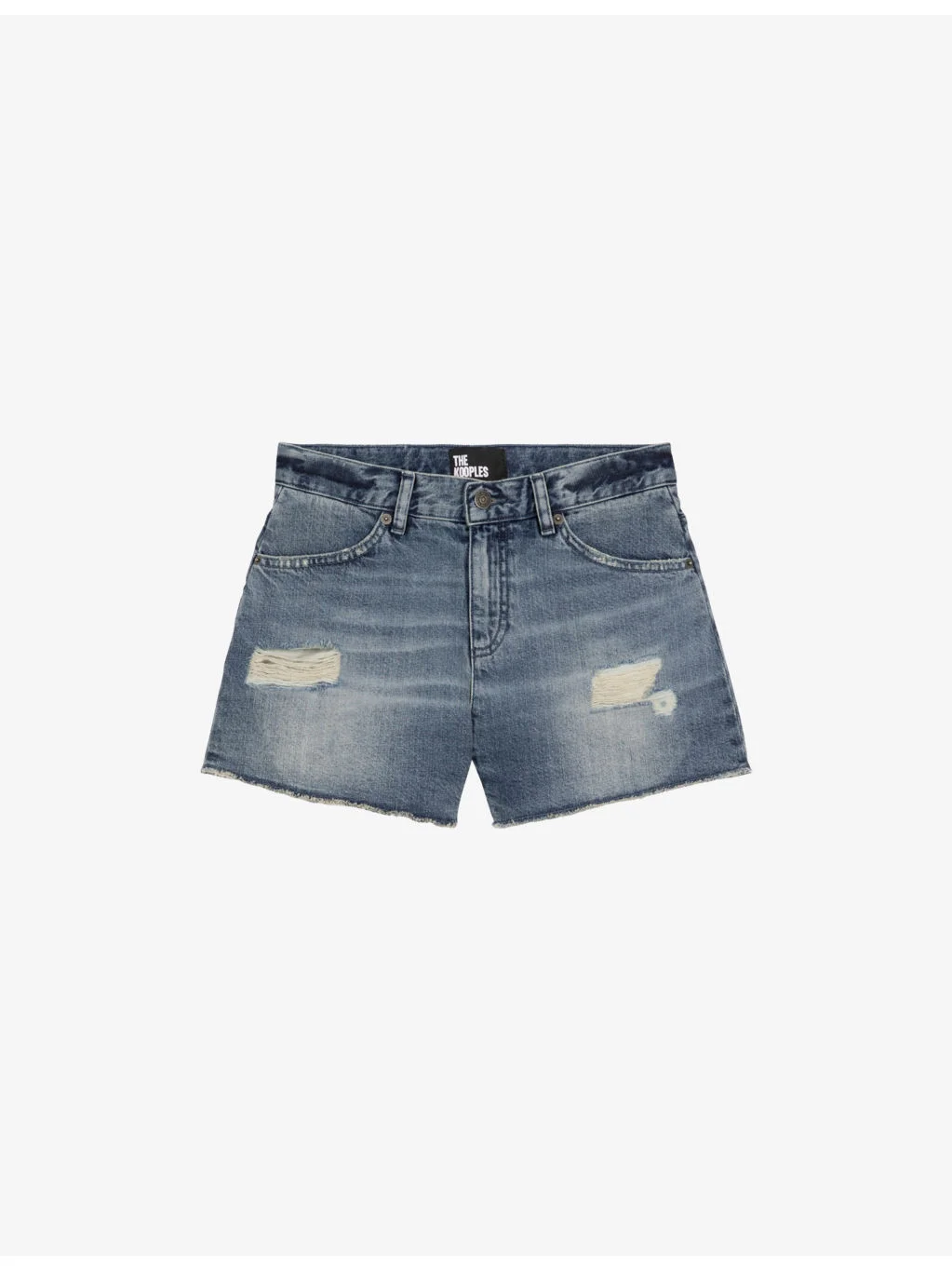 Wash-Effect Distressed Denim Shorts - 1
