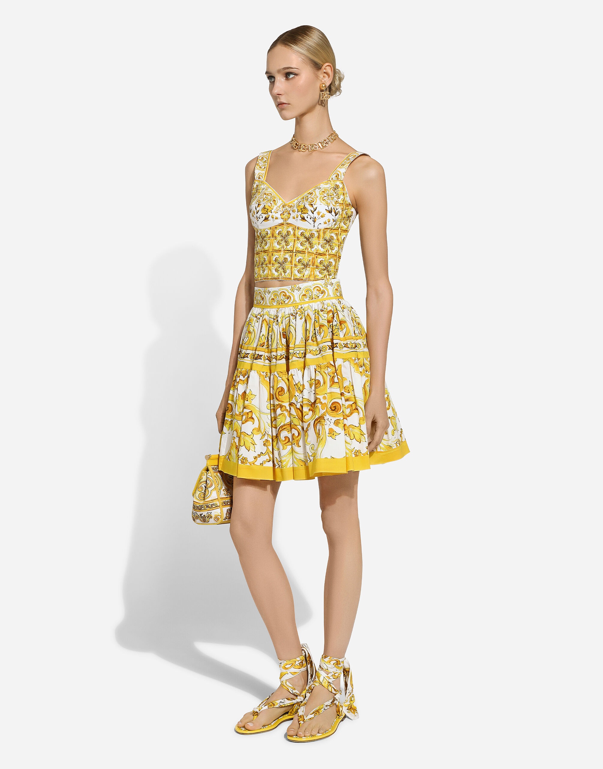 Short circle skirt in majolica-print cotton - 6