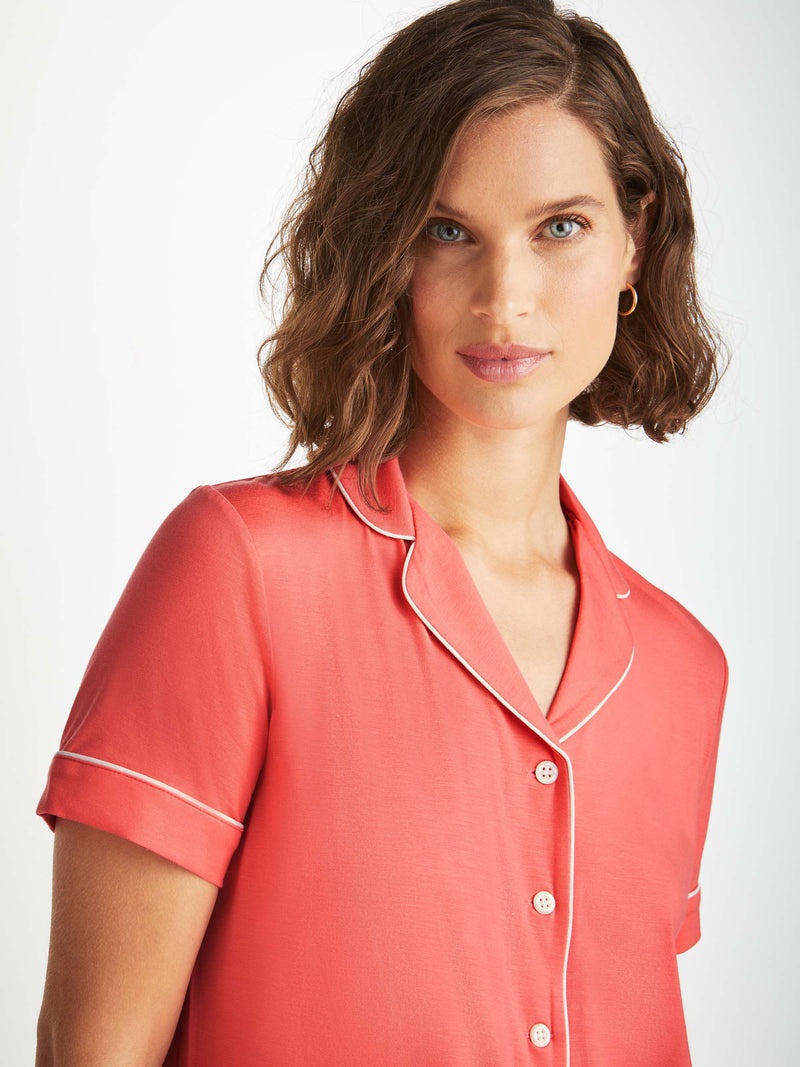 Women's Short Pajamas Lara Micro Modal Stretch Coral - 5