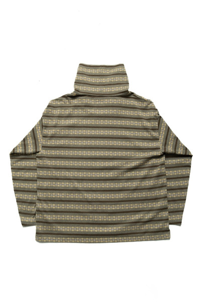 Kapital SUNRISE Jacquard Stripe Jersey Baggy High Neck Long Sleeve T - Grey x Khaki outlook