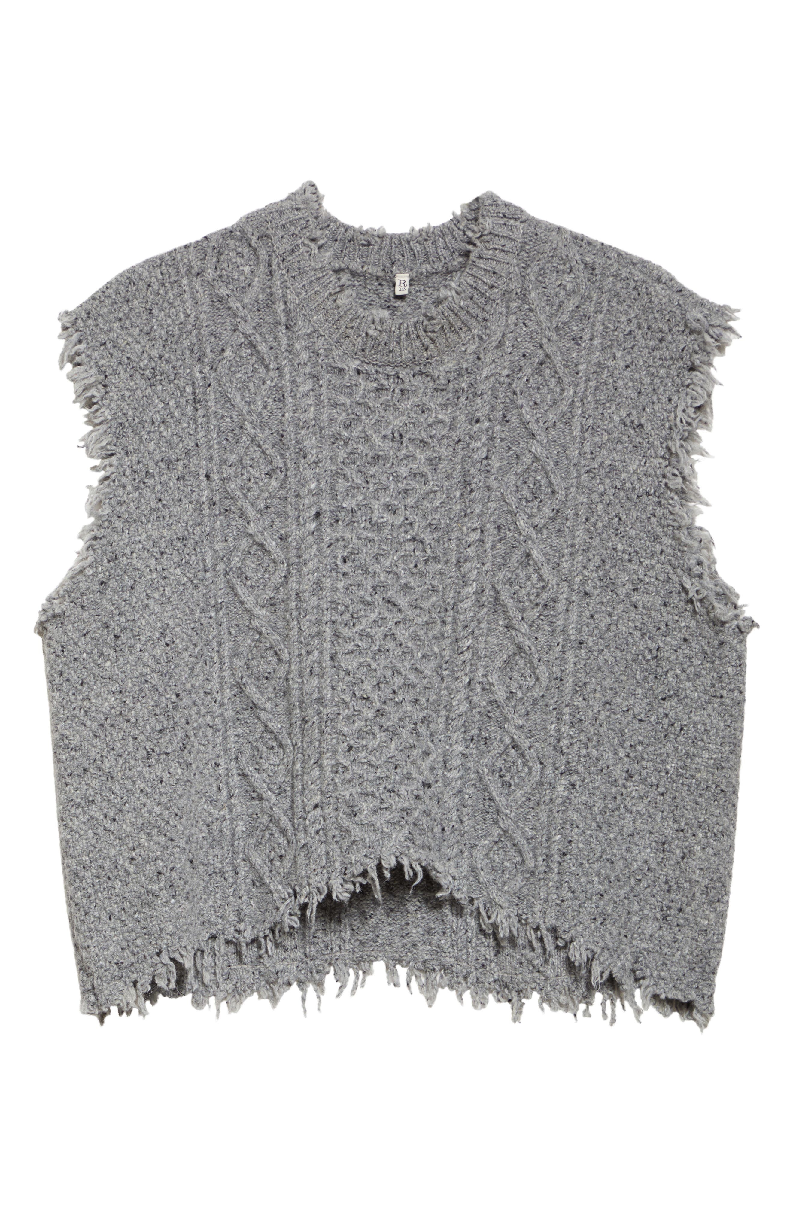 R13 Boyfriend Cable Sweater Vest in Heather Grey Tweed at Nordstrom - 6