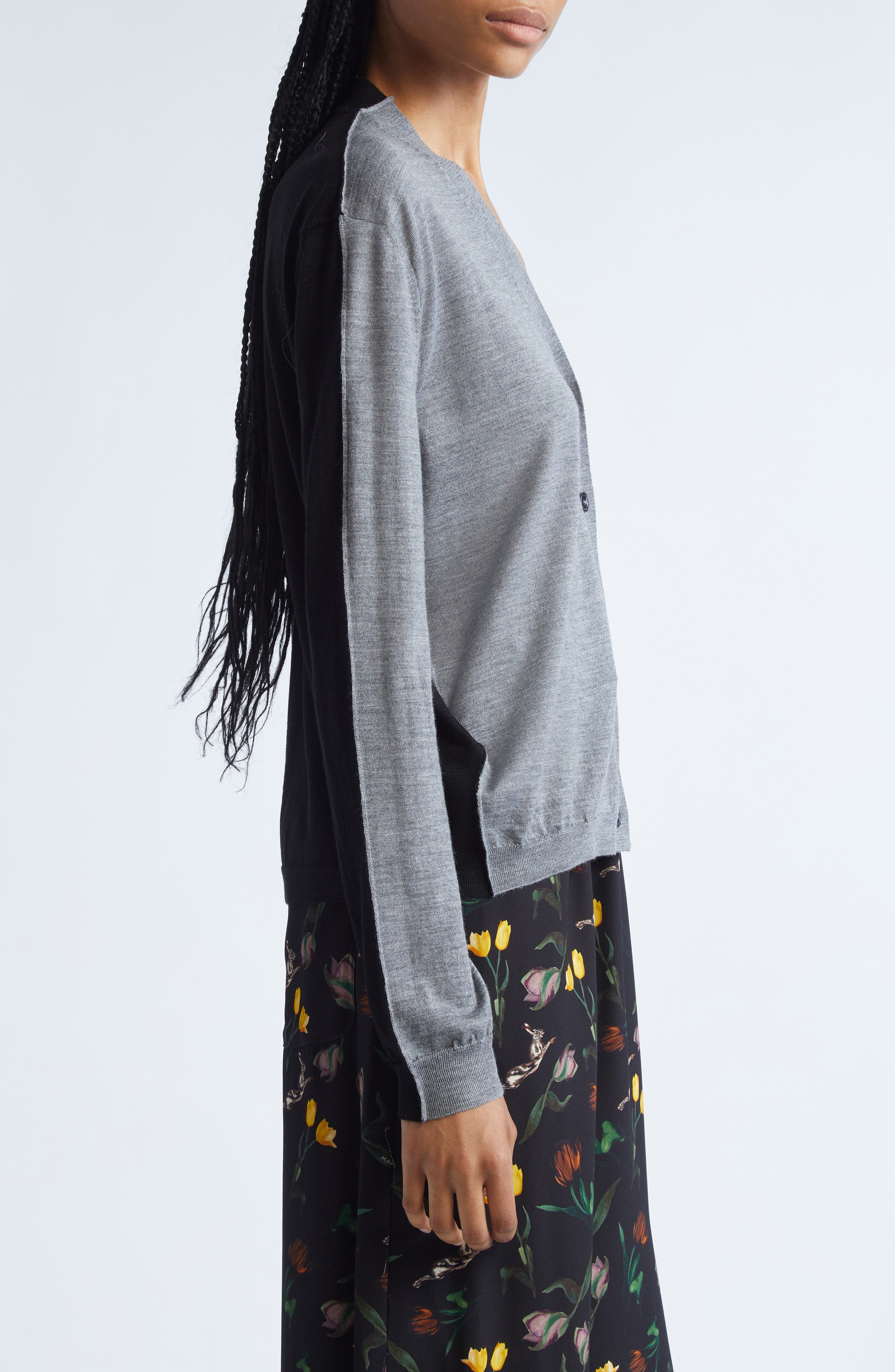 Marni Half & Half Virgin Wool & Silk Cardigan in Han38 Inox at Nordstrom - 4
