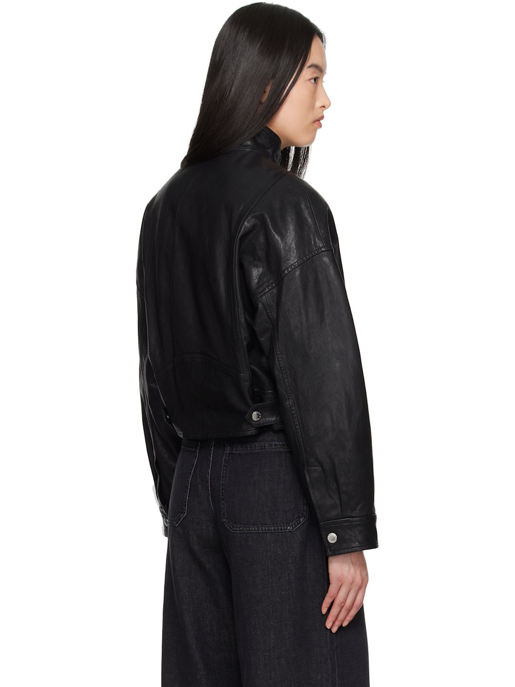 WEEKEND Max Mara Black Angel Leather Bomber Jacket | REVERSIBLE