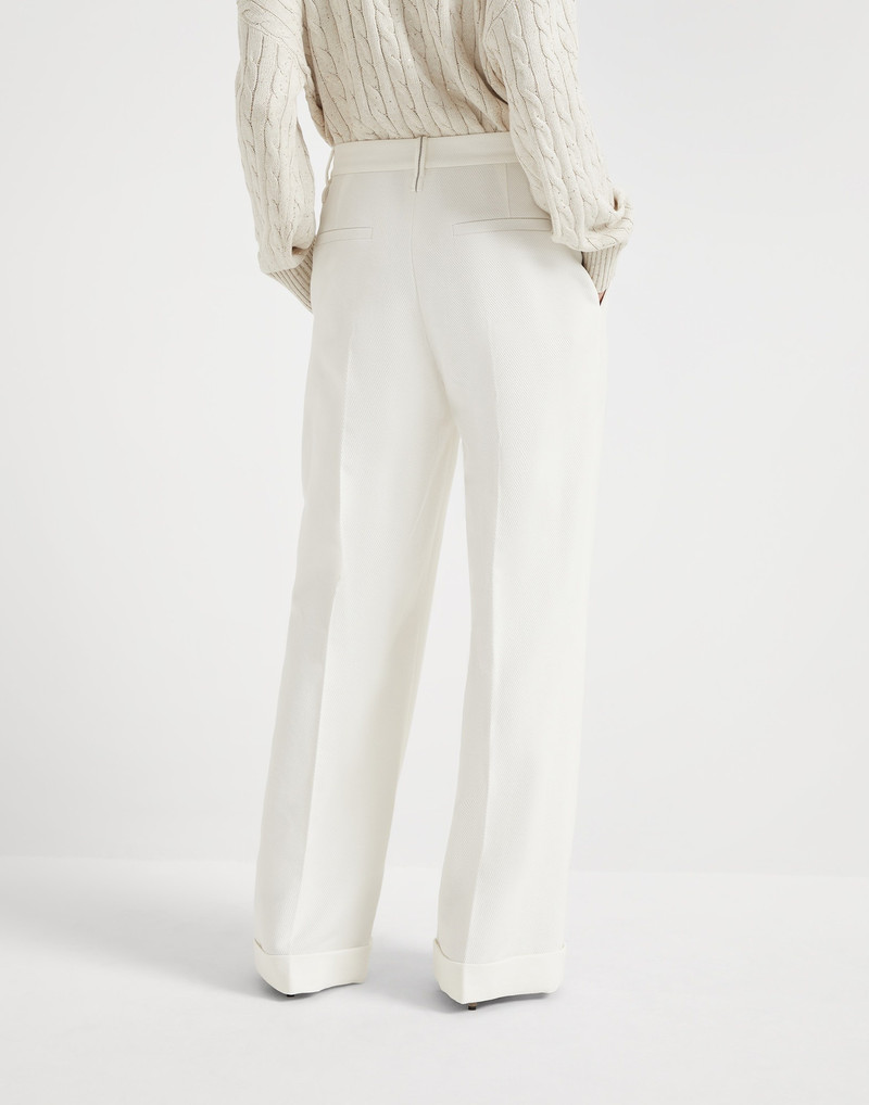 Brunello Cucinelli Cotton and linen cavalry loose flared trousers with monili outlook