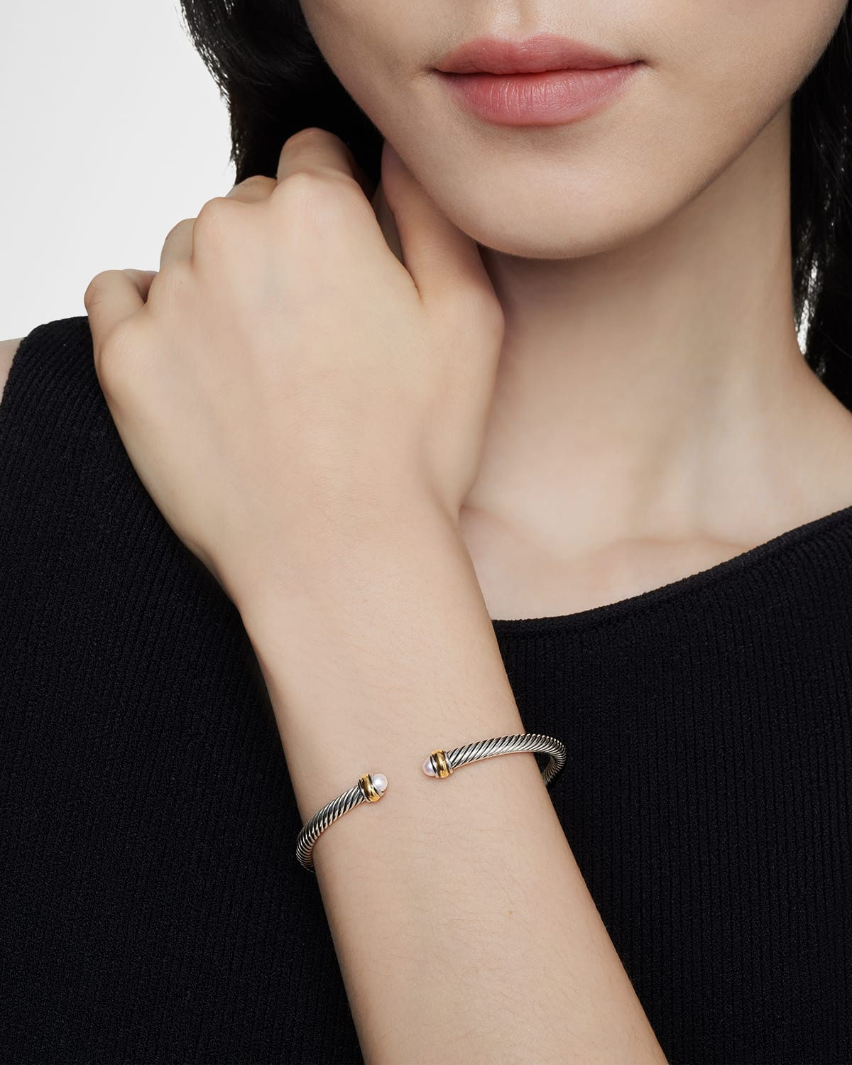 Cable Bracelet with Gemstone in Silver with 18K Gold, 4mm - 2