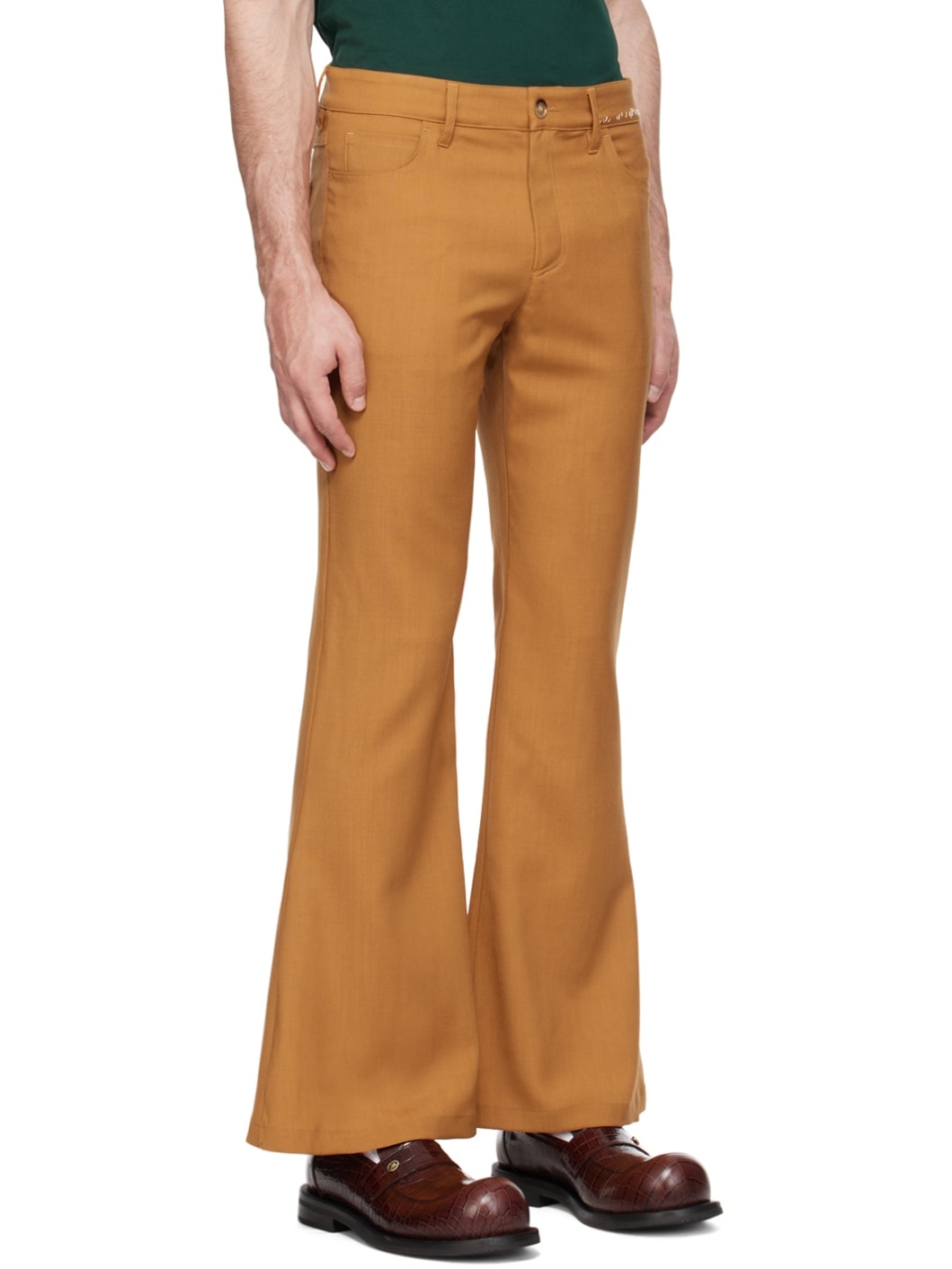 Tan Embroidered Trousers - 2