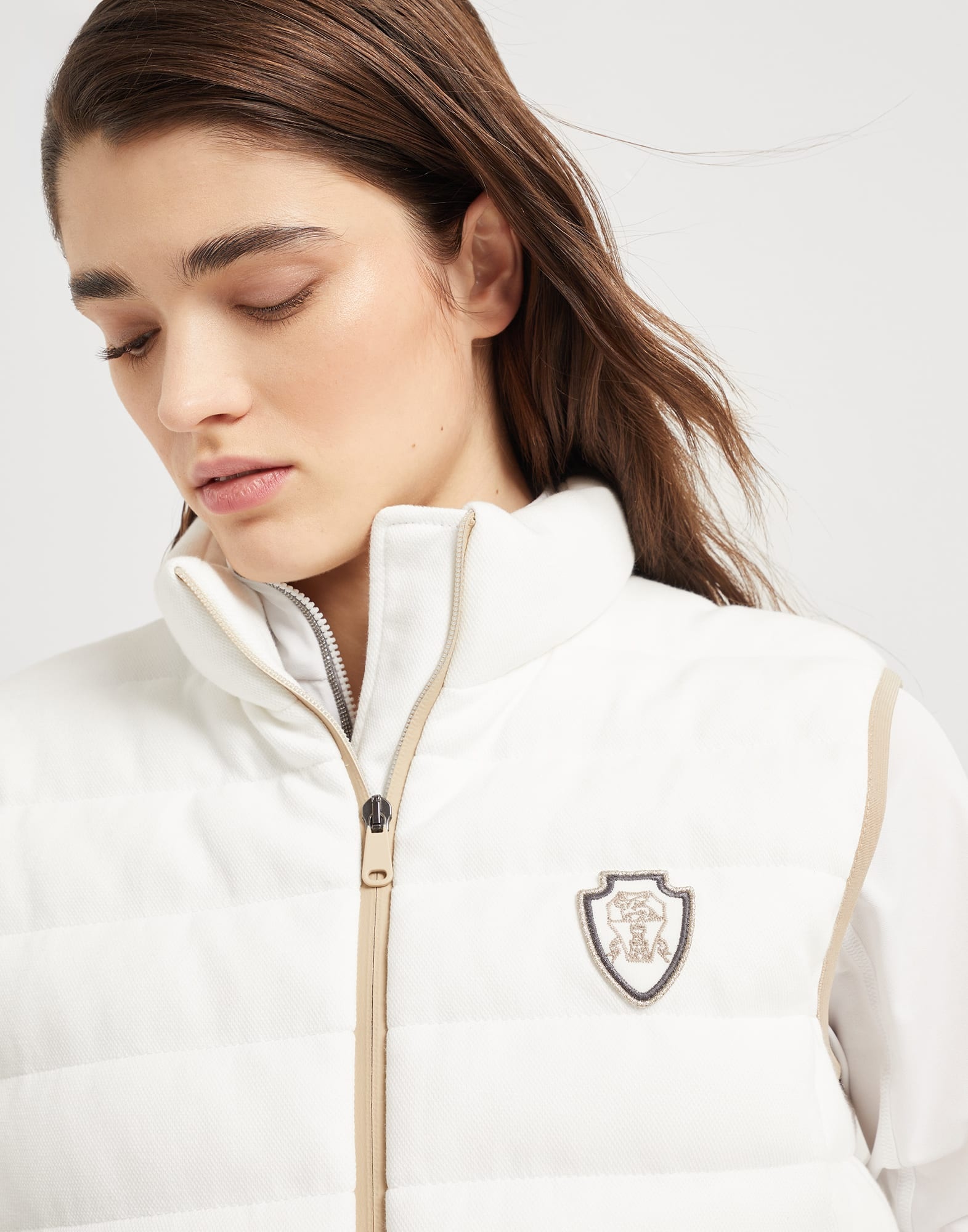 Techno cotton piqué down vest with logo - 3