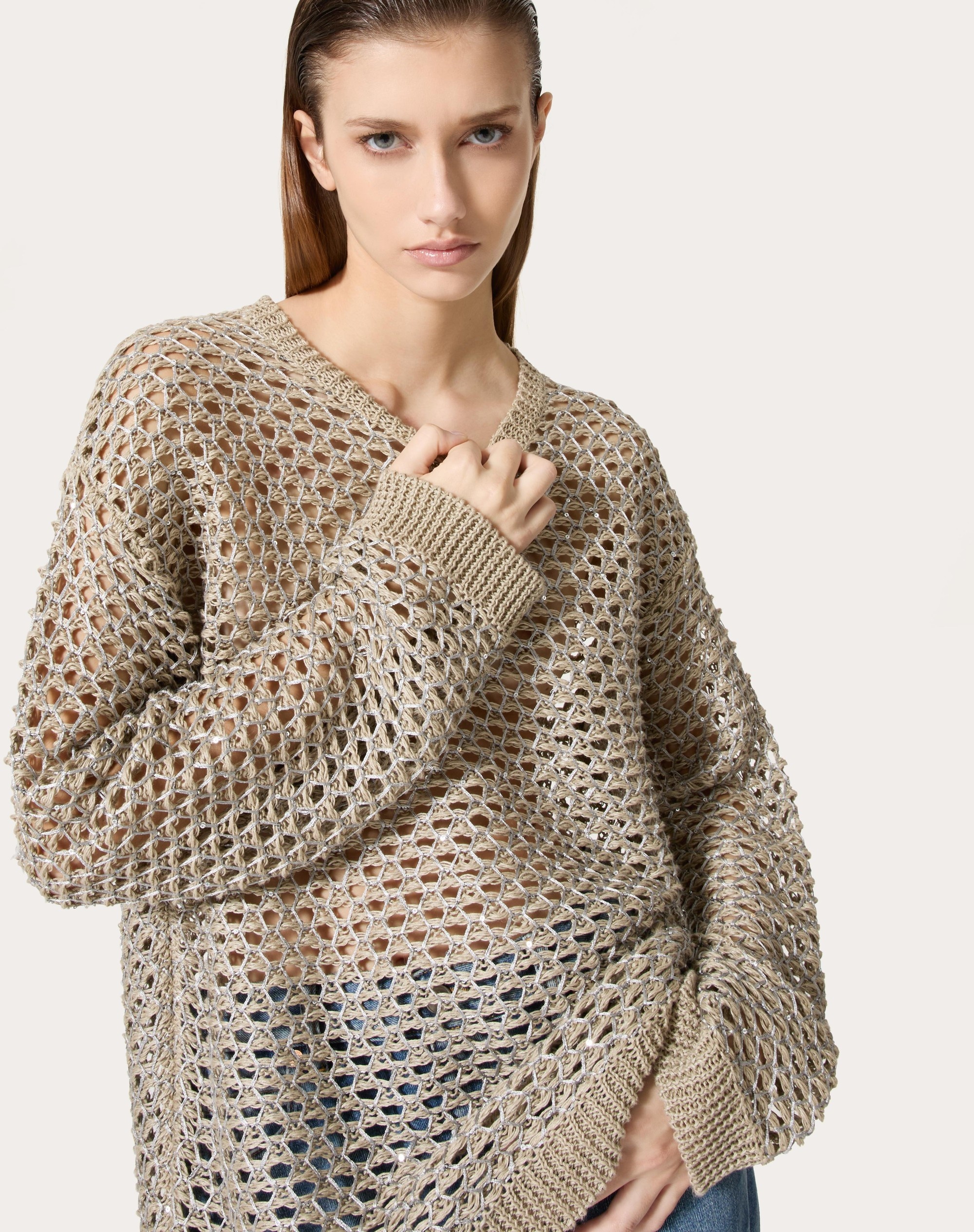 LINEN PULLOVER WITH PAILLETTES - 5