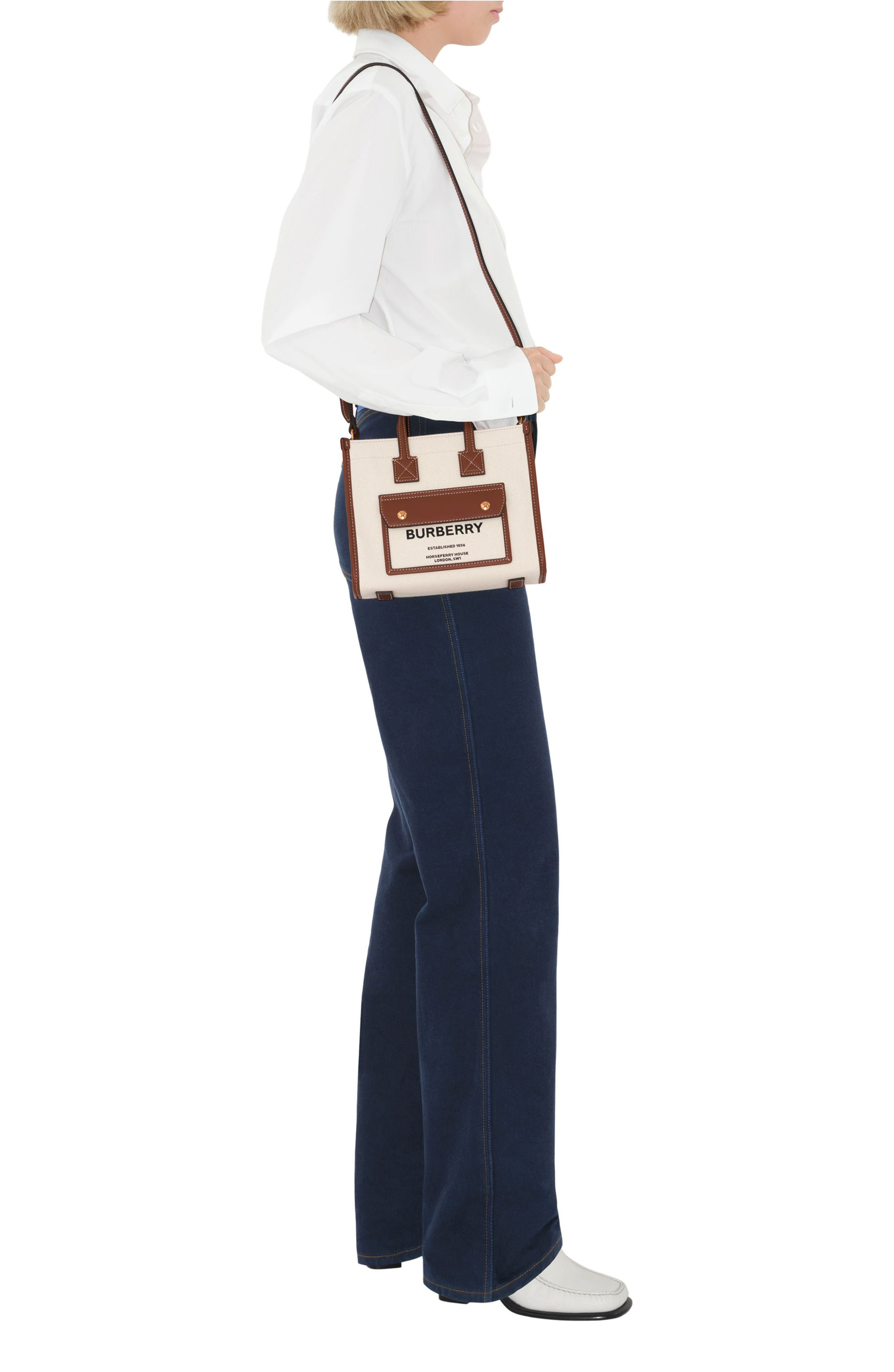burberry Mini Towner Horseferry Print Canvas & Leather Tote in Natural/Tan at Nordstrom - 7