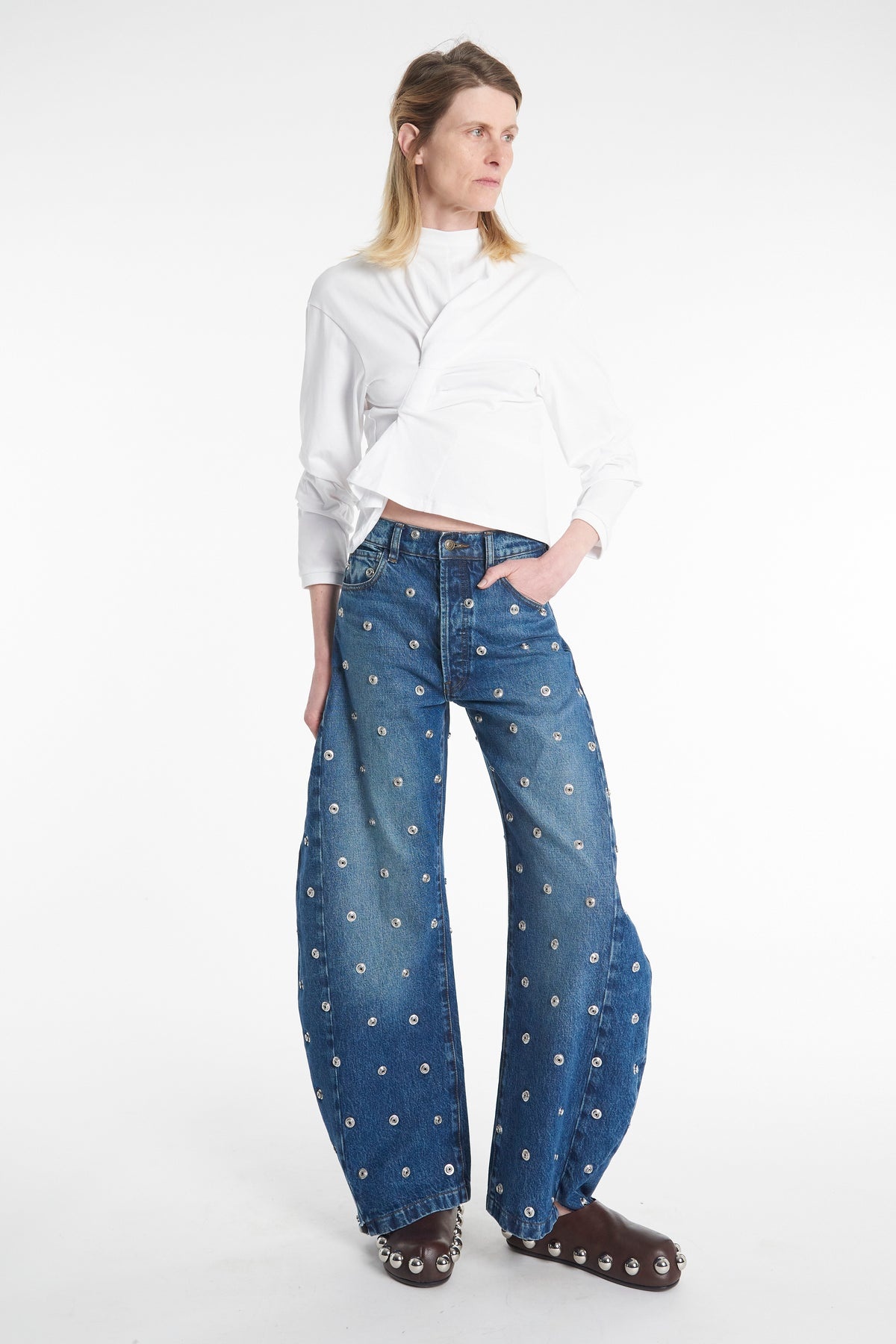 STUDDED ORGANIC JEANS BLUE DENIM - 3