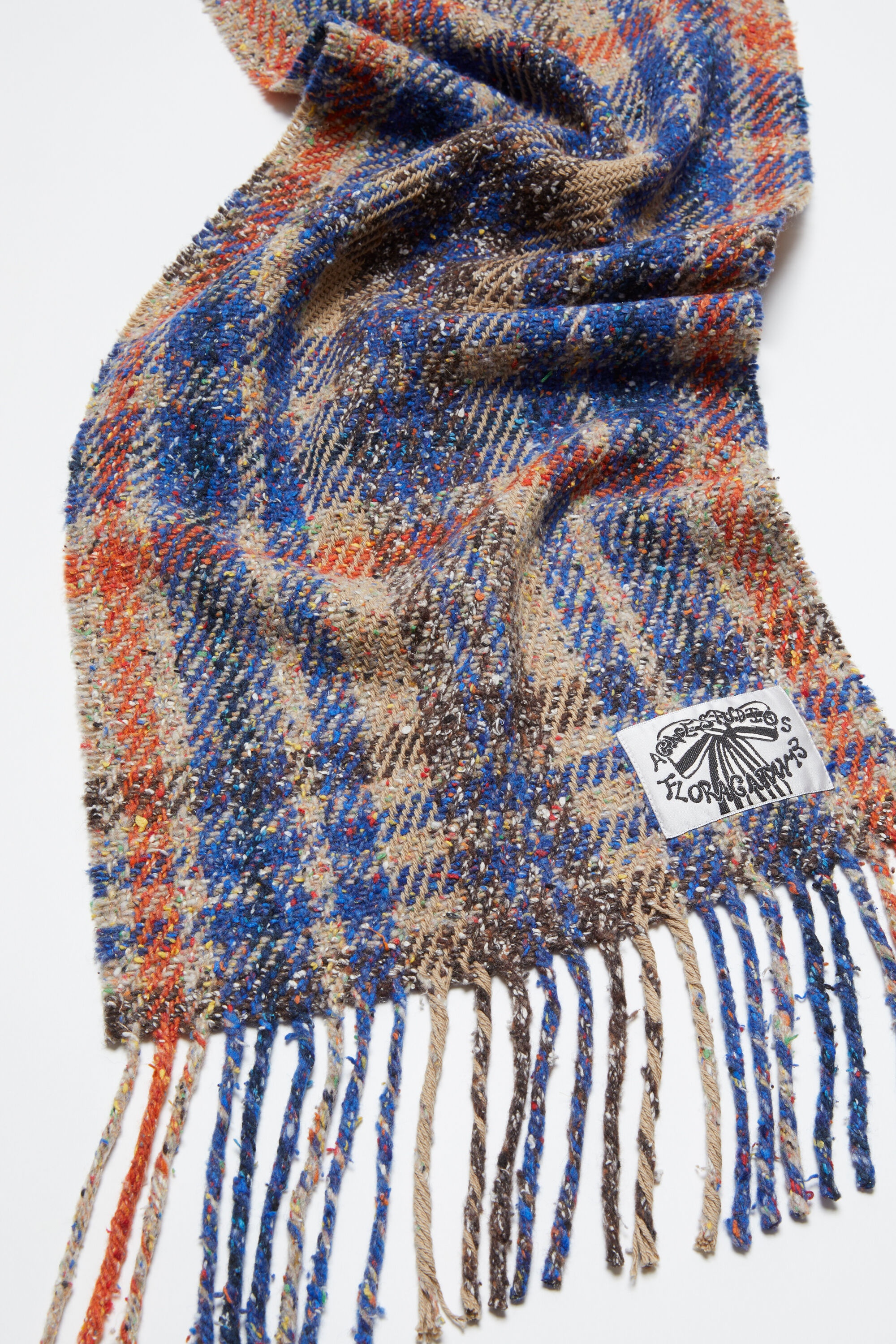 Plaid fringe scarf - Beige/blue - 4