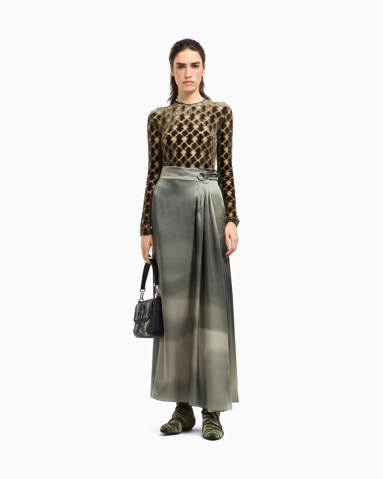 LONG SKIRT IN PRINTED SILK SATIN - 2