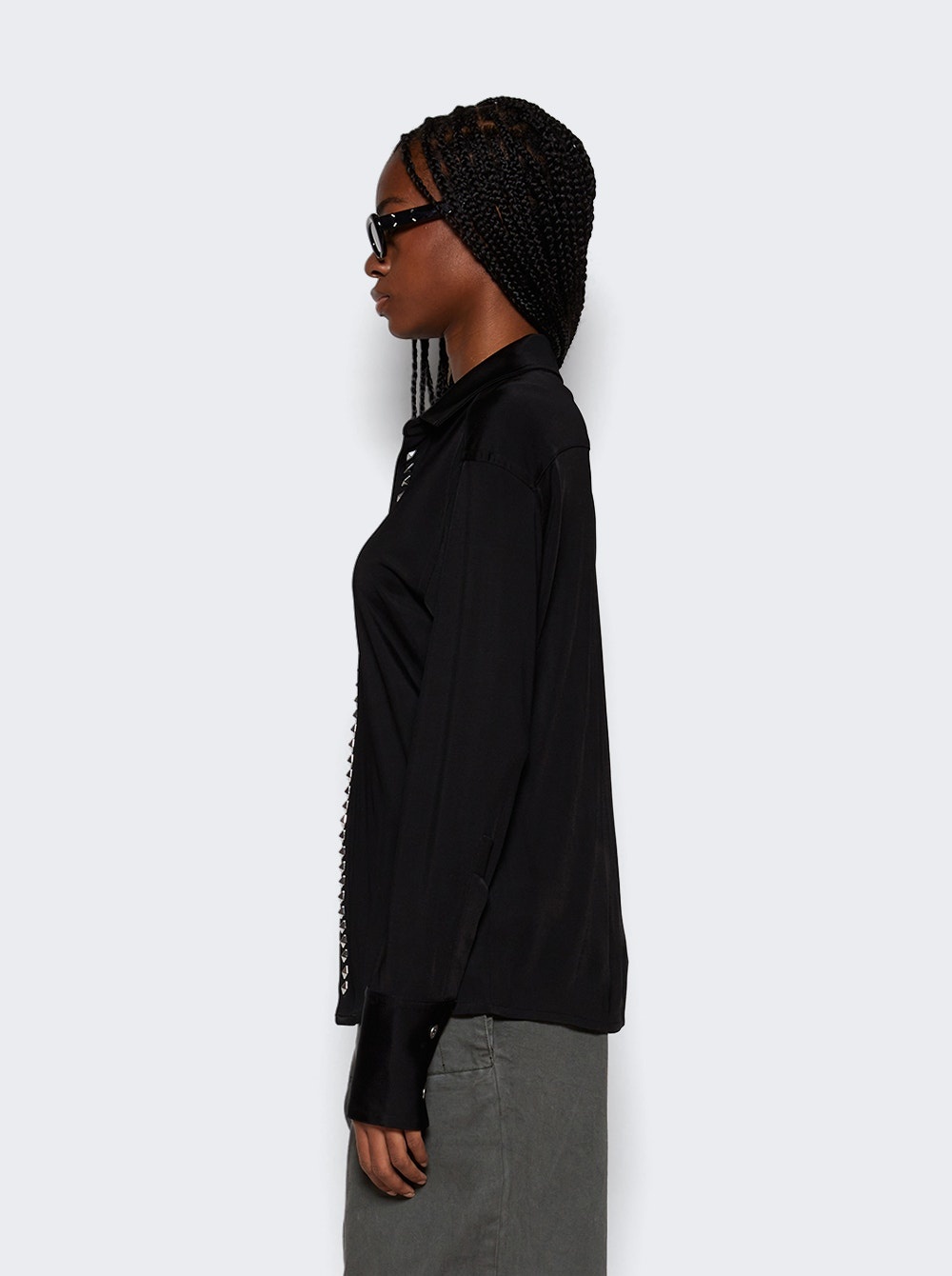 Studded Placket Shirt Black - 4