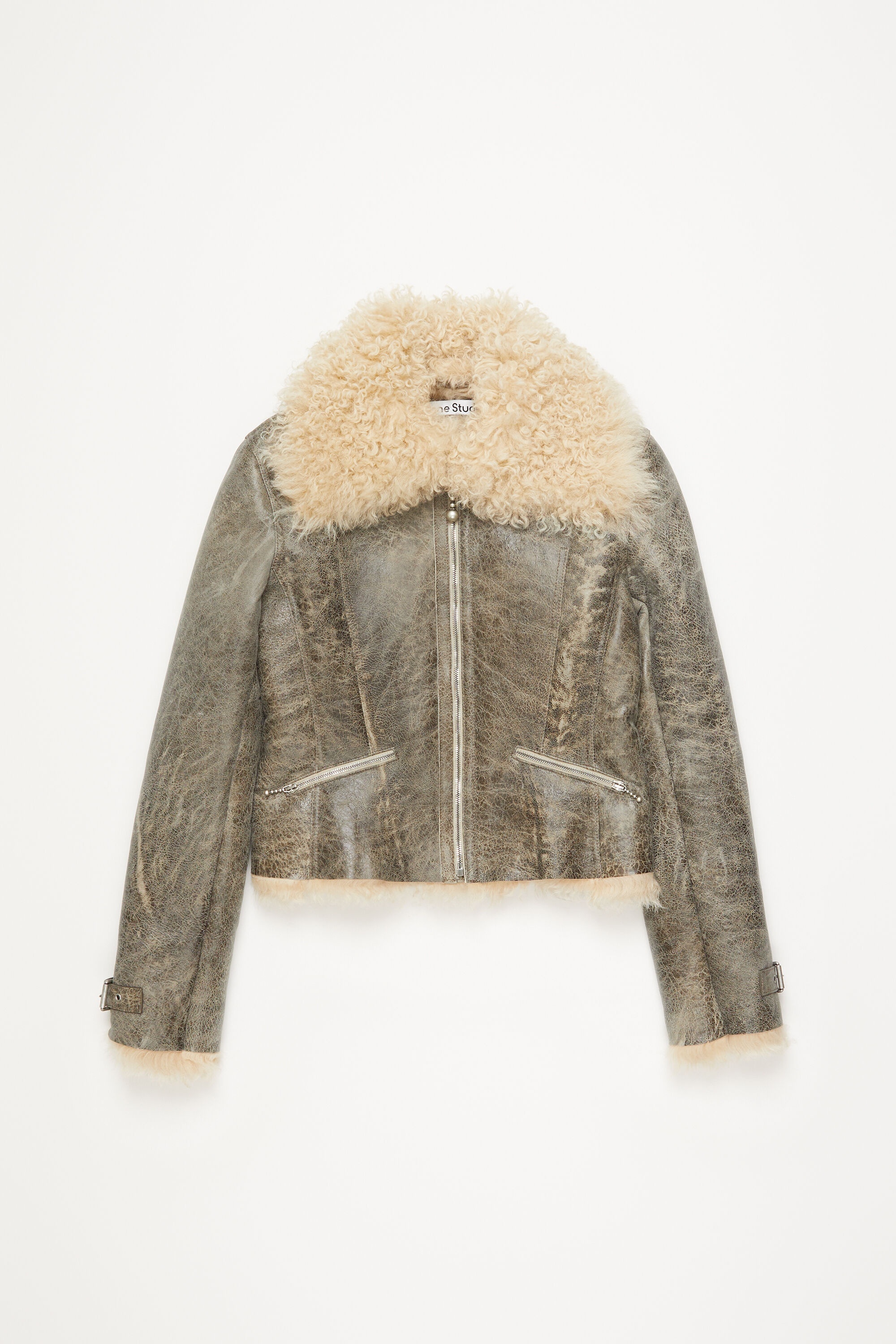 Leather shearling jacket - Grey/beige - 1