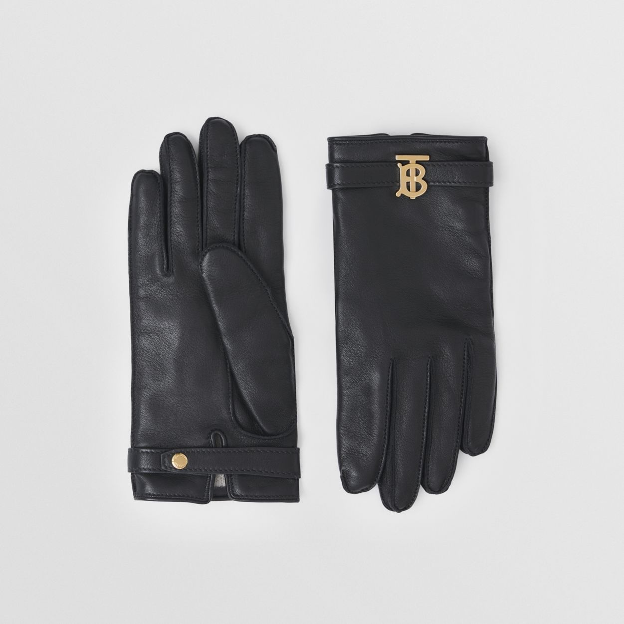 Cashmere-lined Monogram Motif Leather Gloves - 1