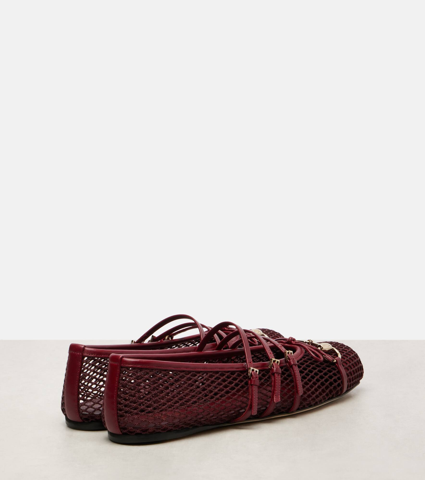Horsebit leather-trimmed mesh ballet flats - 2