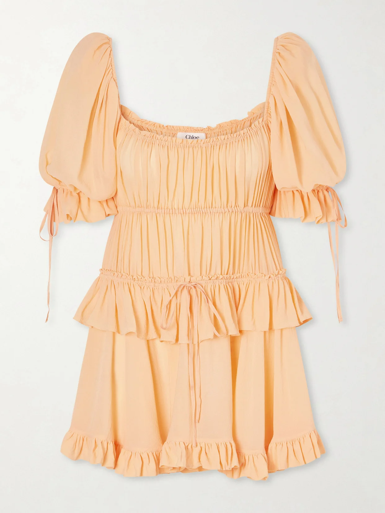 Shirred Tiered Silk Georgette Mini Dress - 1