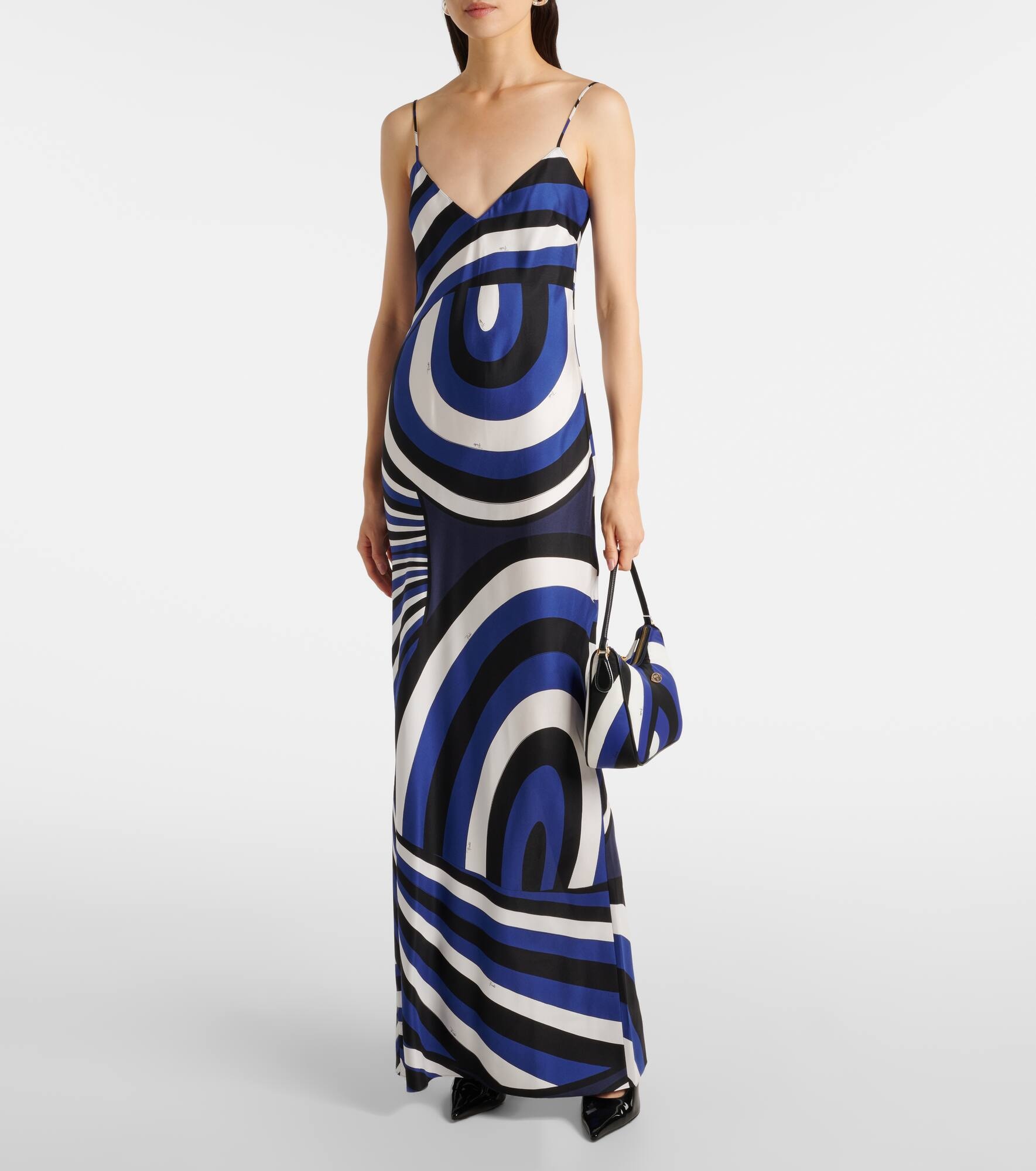 Iride silk twill slip dress and cape - 6