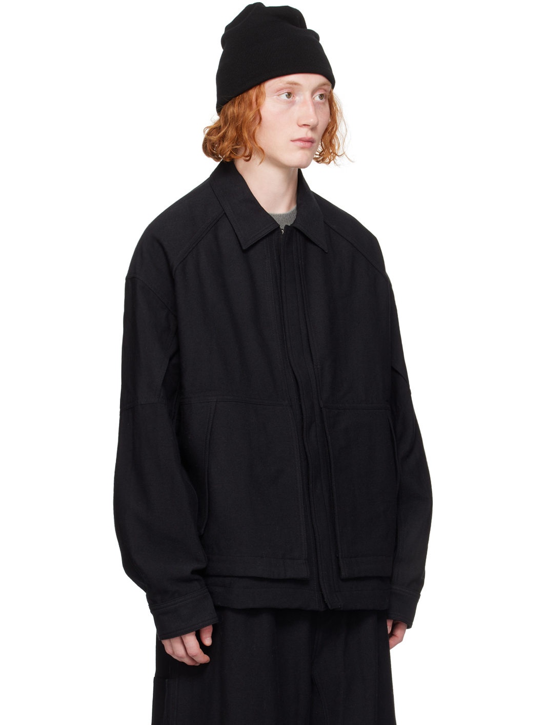 Black Spread Collar Jacket - 2
