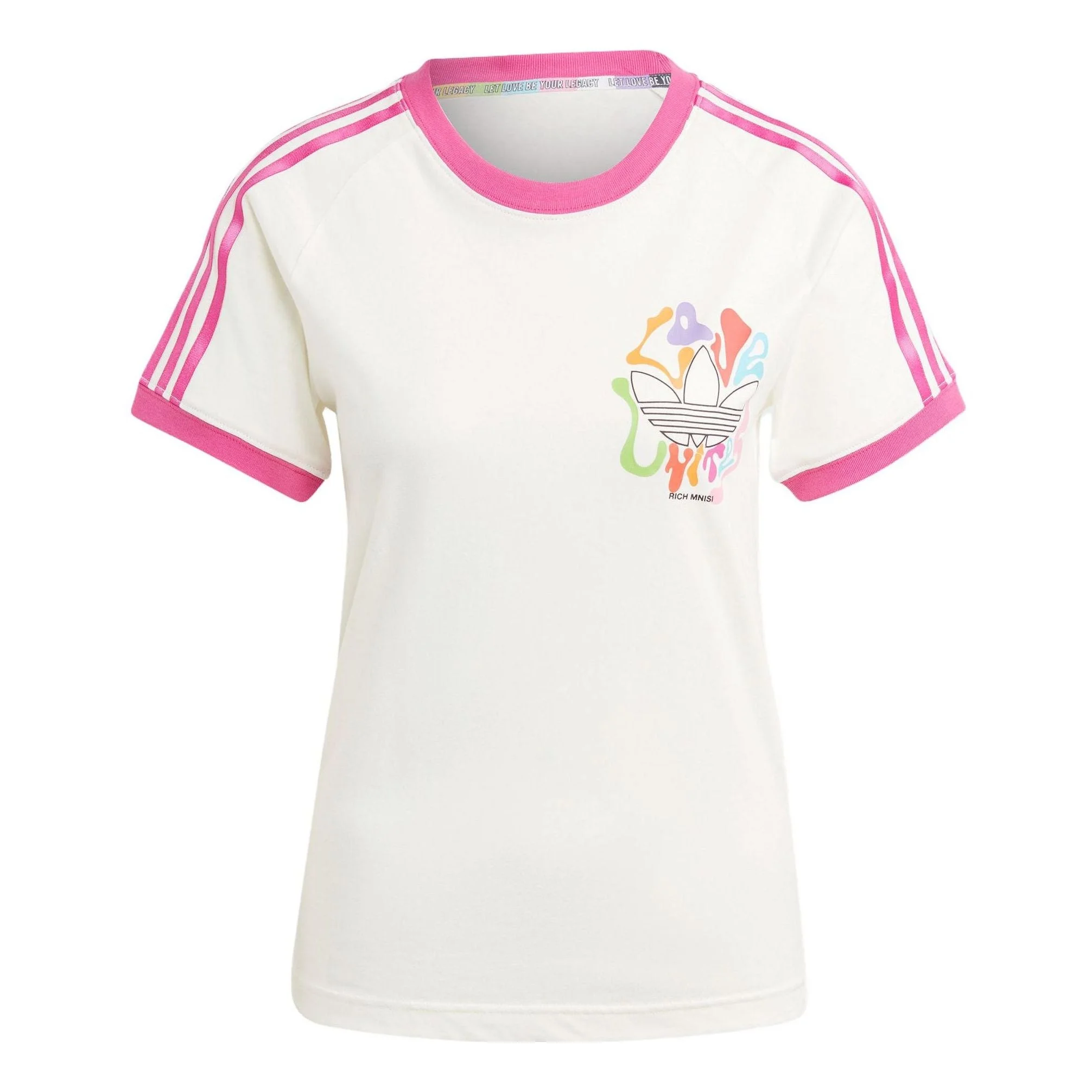 (WMNS) adidas originals Logo Pride Rm 3-Stripes T-shirt 'White Pink' IU0053 - 1