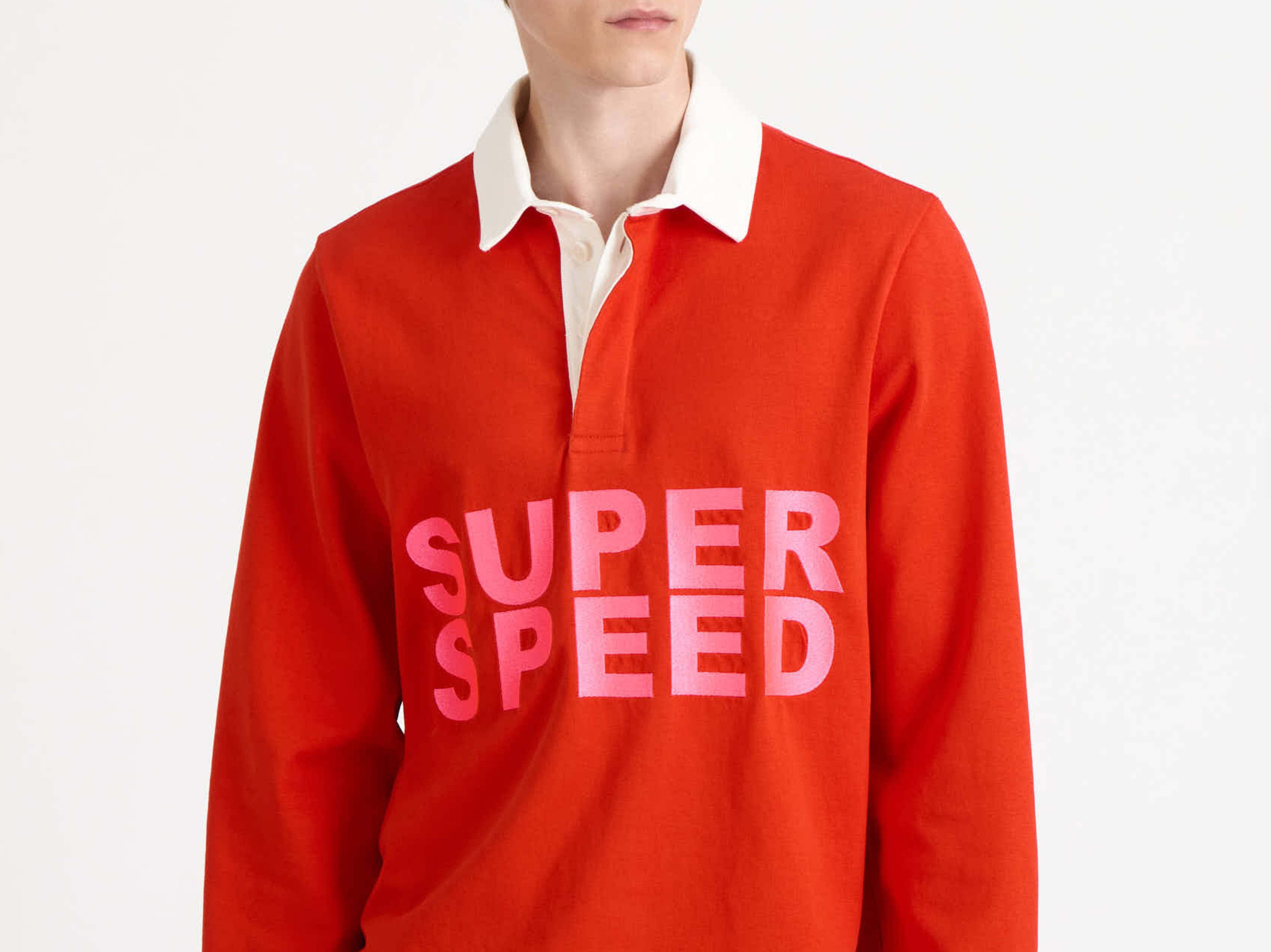 'SUPER SPEED' RUGBY POLO TOP IN BRIGHT RED - 6