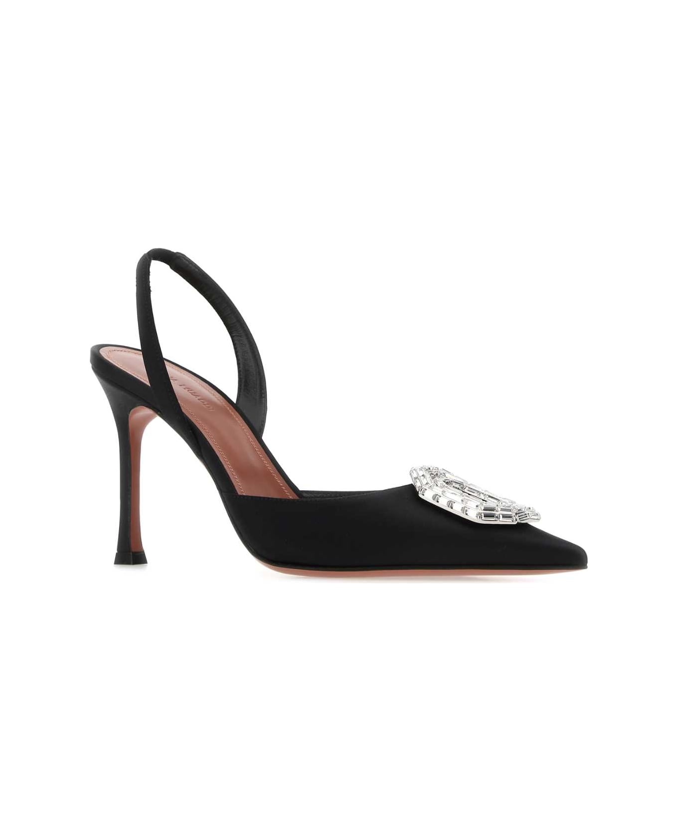 Black Satin Camelia Pumps - 2