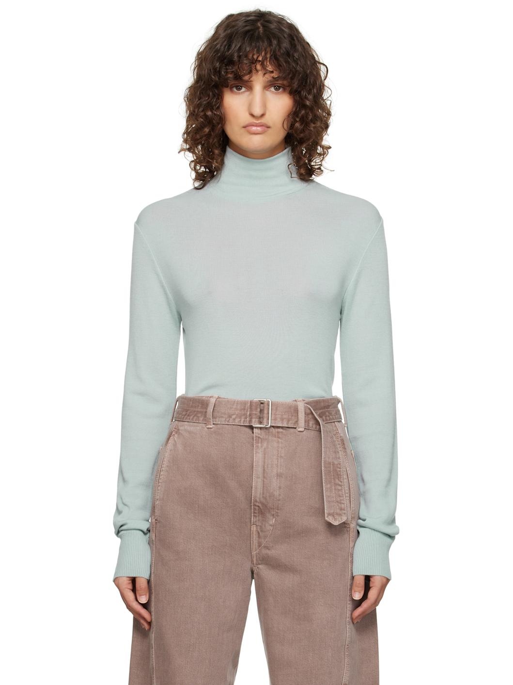 Blue Seamless Turtle Neck Sweater - 1
