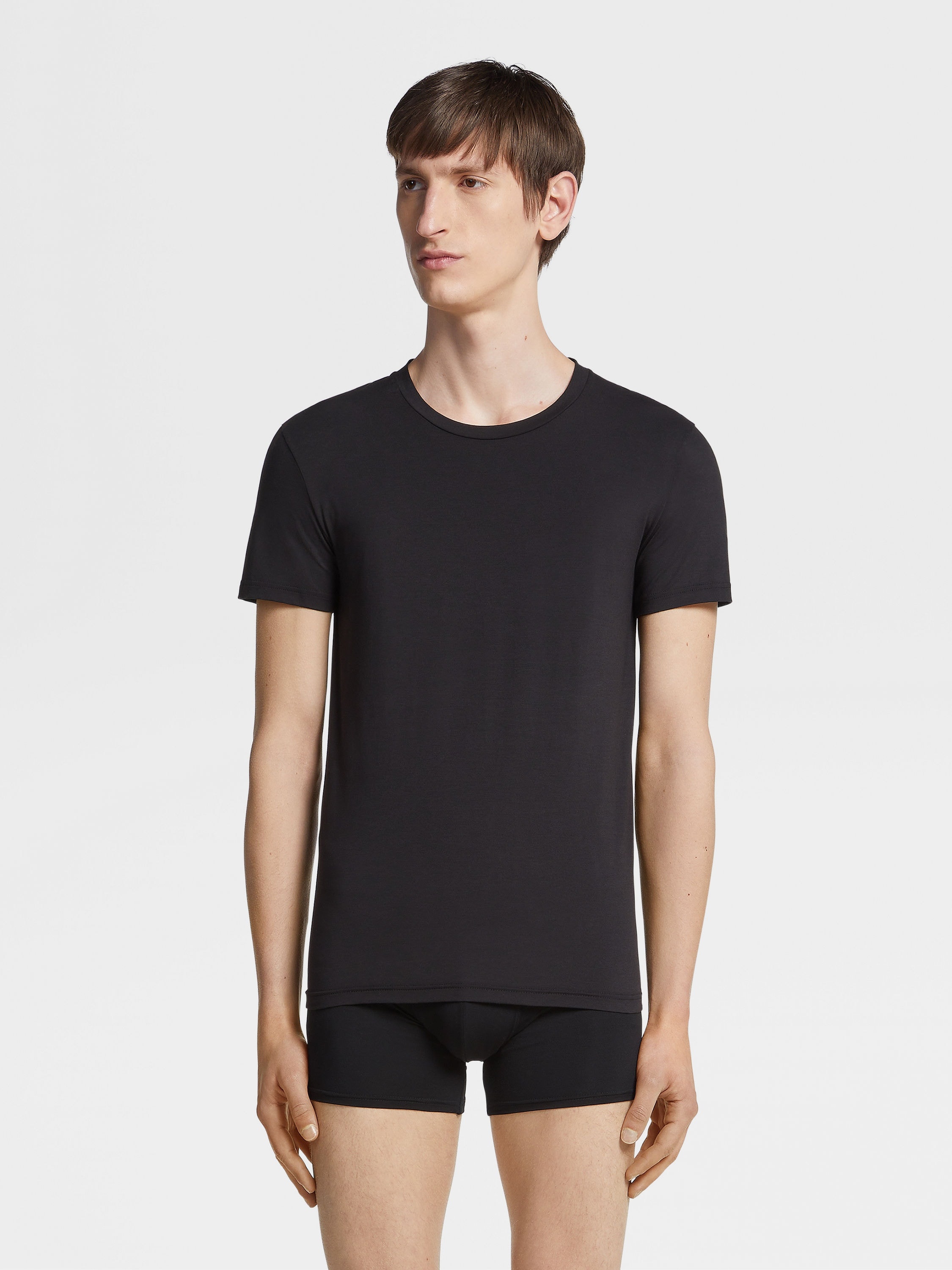 BLACK STRETCH COTTON T-SHIRT - 3