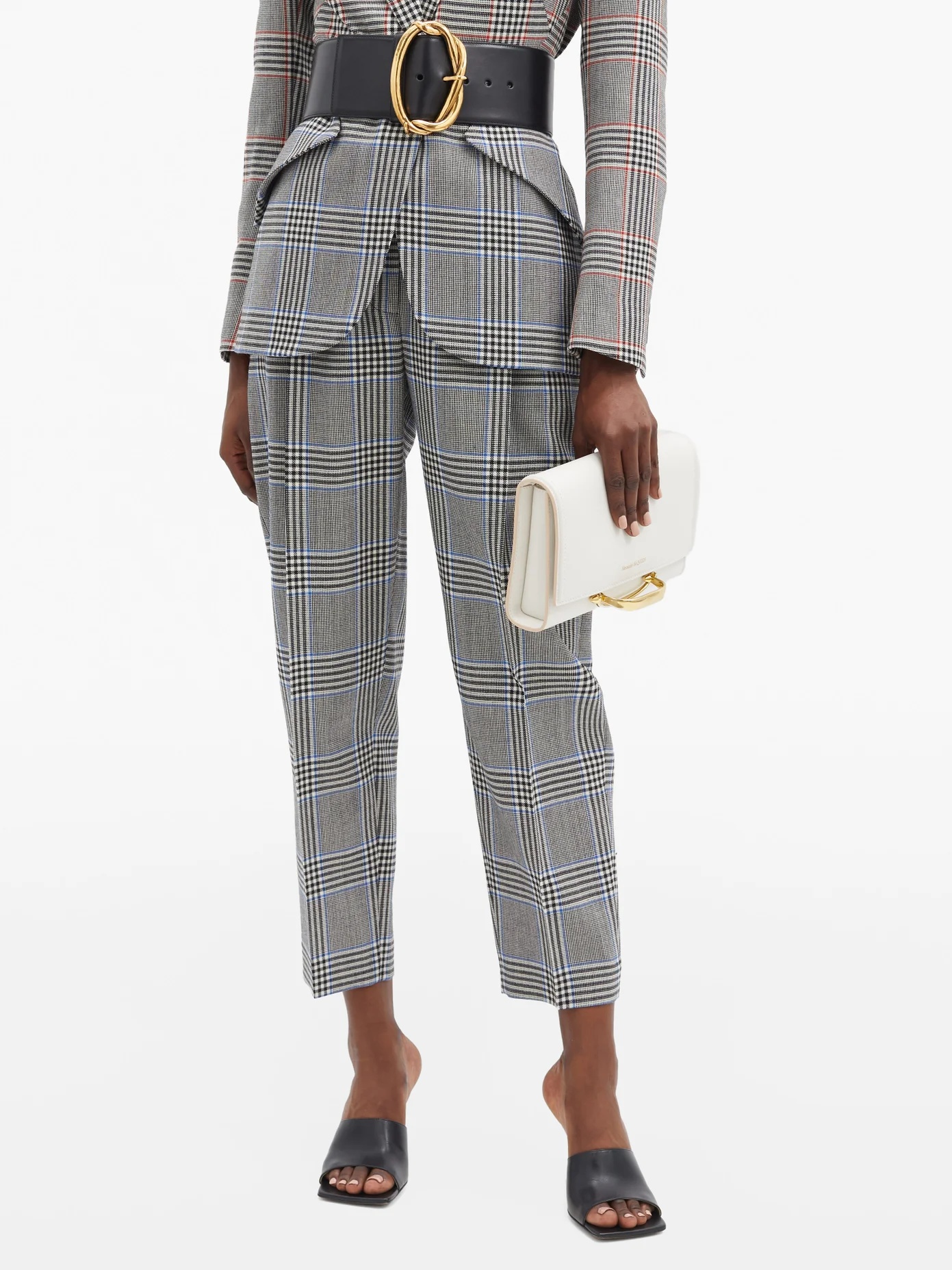 Cropped glen-check wool-twill suit trousers - 6