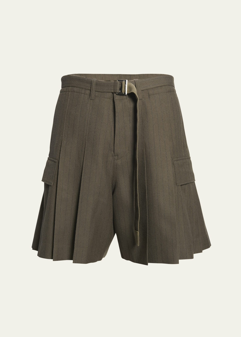 Men's Pleated Khaki Pinstripe Shorts 1