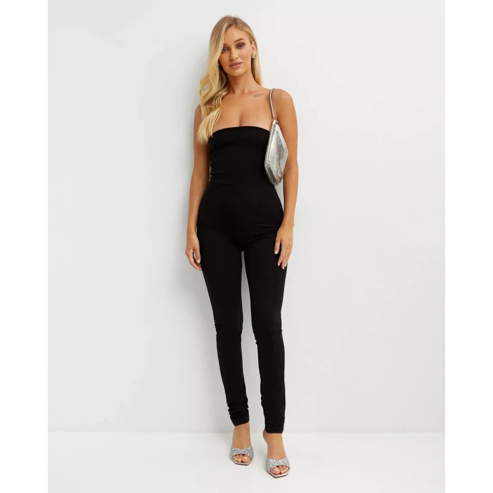 THE ATTICO BLACK BANDEAU JUMPSUIT WITH ZIPPER | miinto