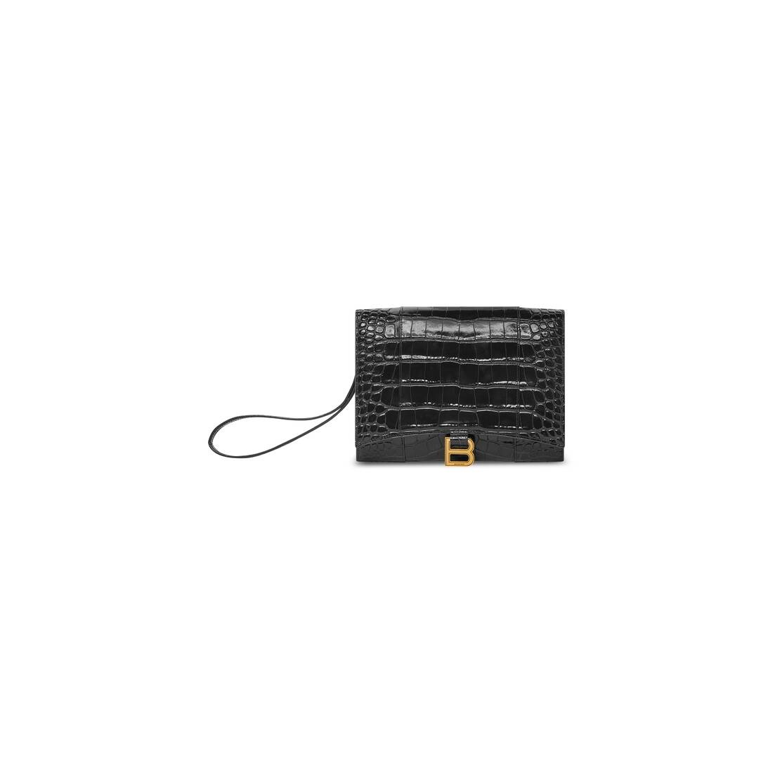 Women's Hourglass Gusset Pouch Crocodile Embossed  in Black - 1