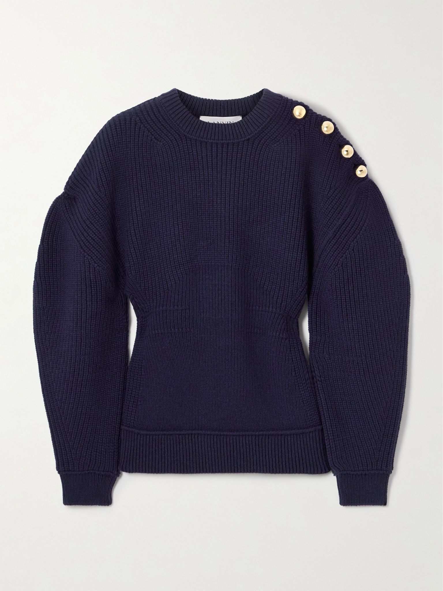 Button-detailed ribbed wool sweater Navy - 1