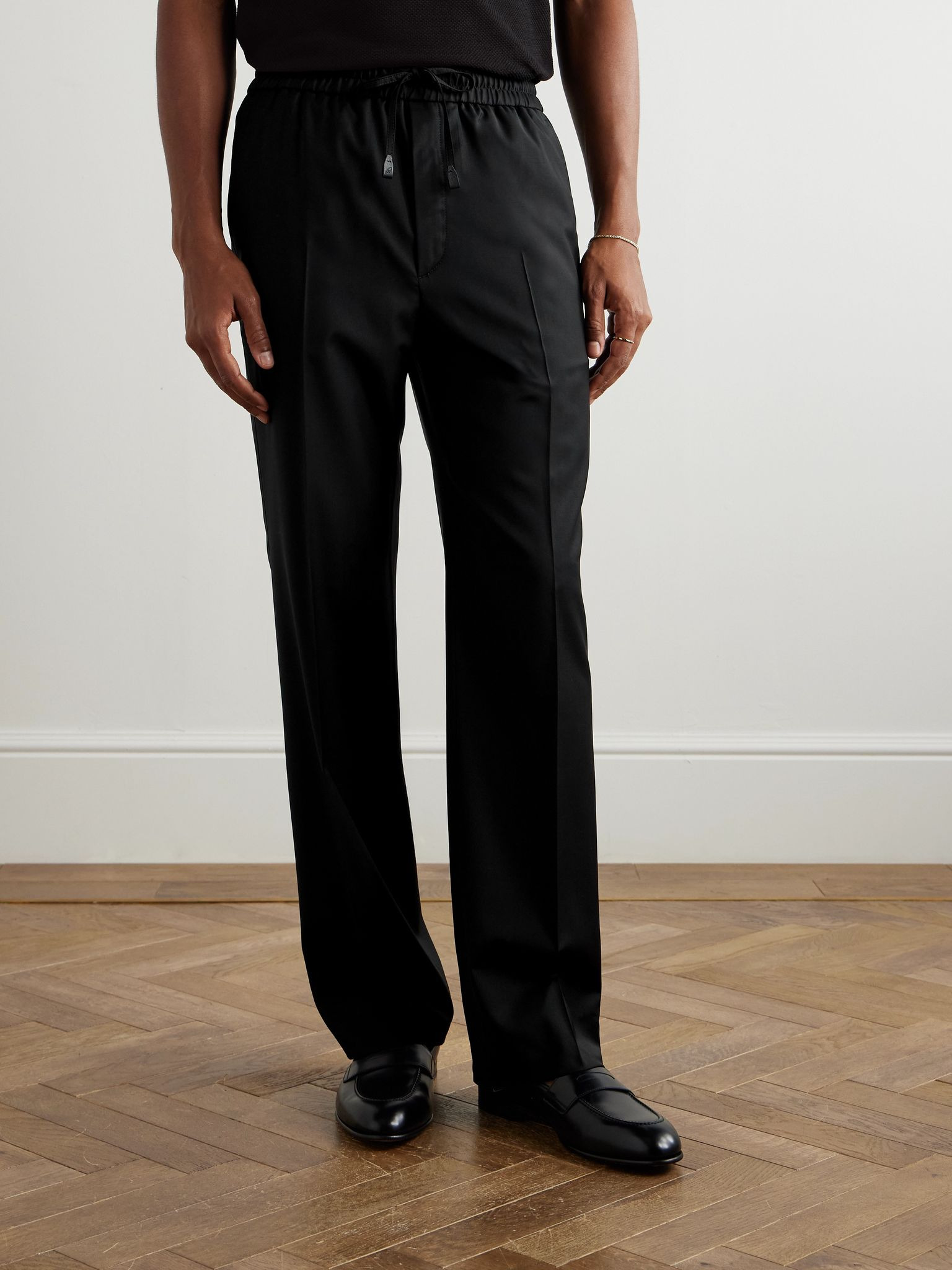 Asolo Straight-Leg Pleated Wool-Blend Drawstring Trousers Black - 3