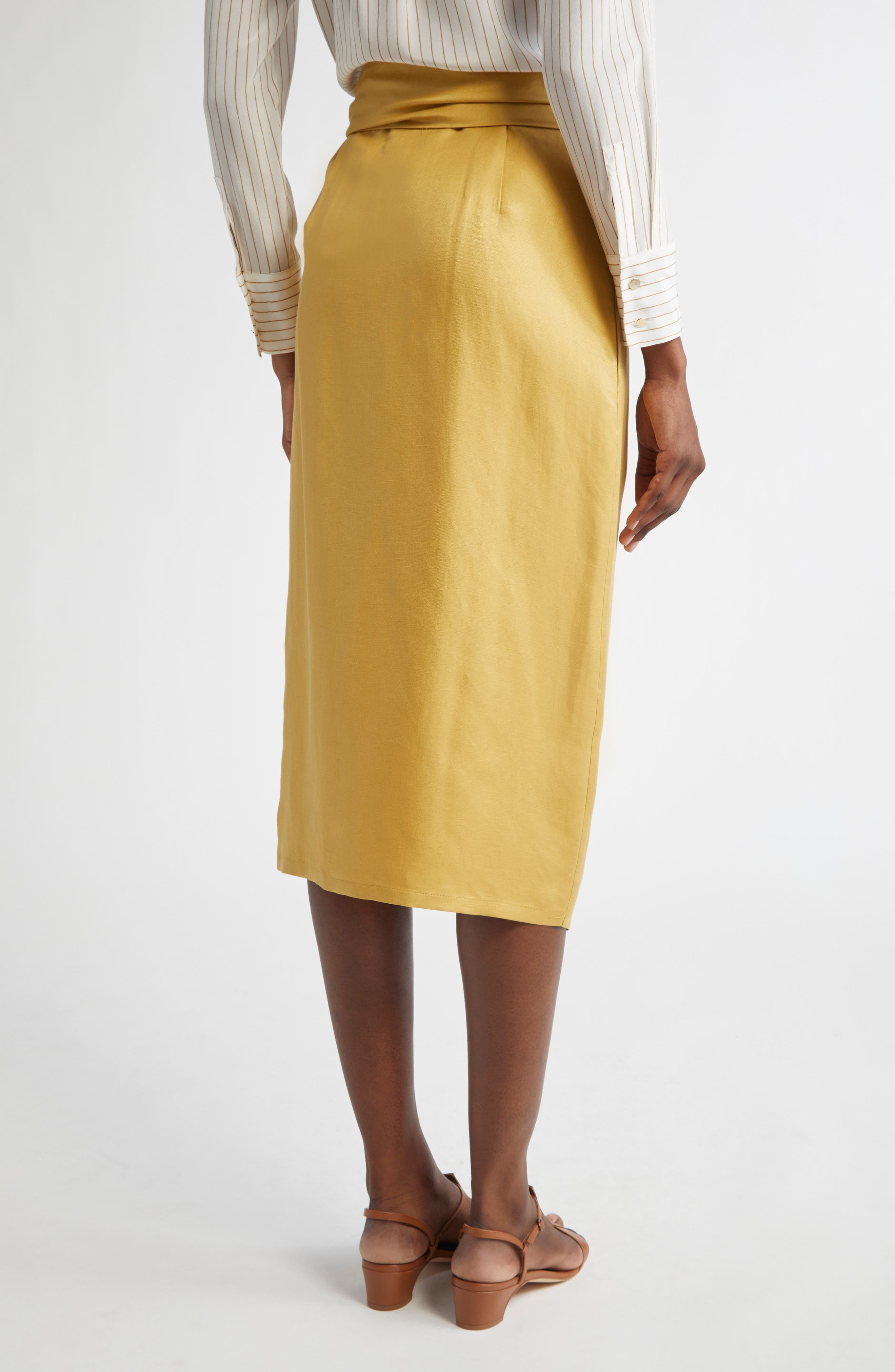 Max Mara Tequila Linen & Silk Wrap Skirt in Yellow at Nordstrom - 2