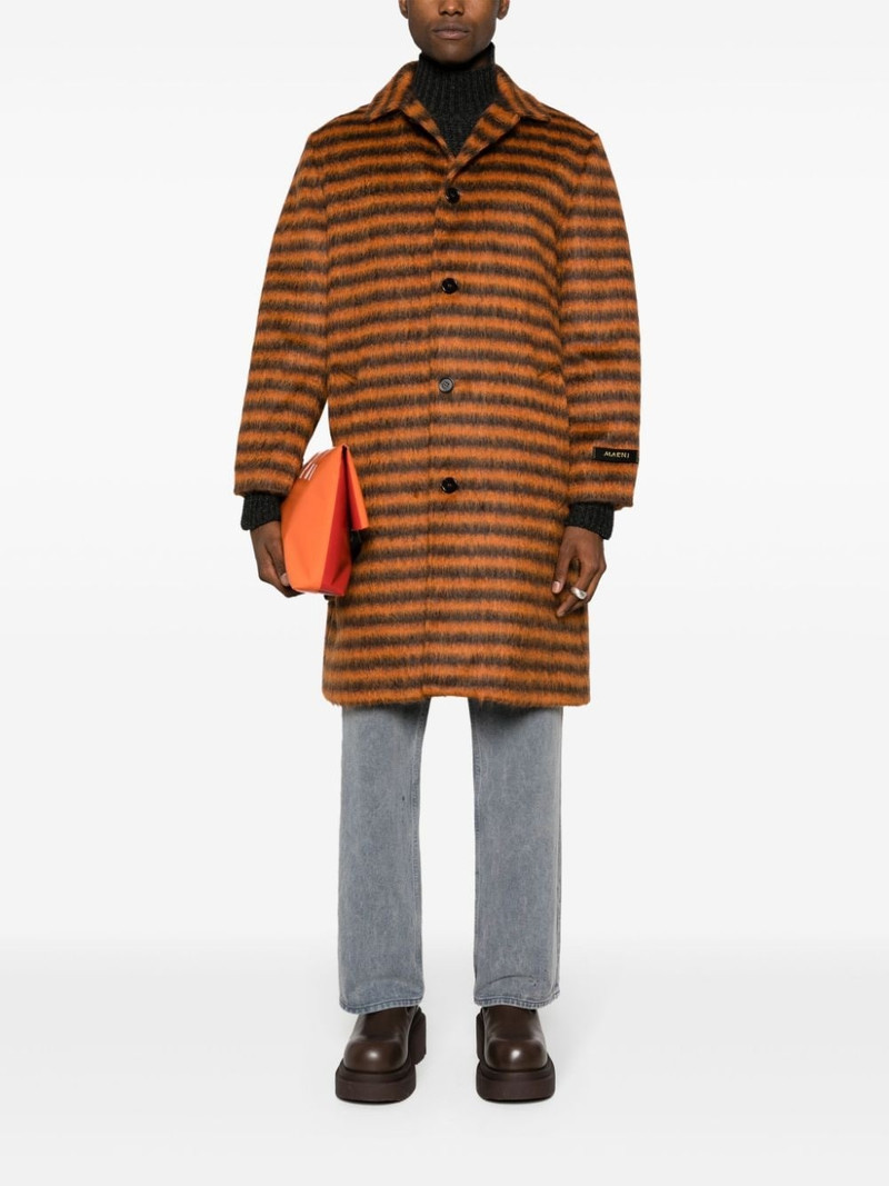 Marni logo-appliquÃ© striped single-breasted coat outlook