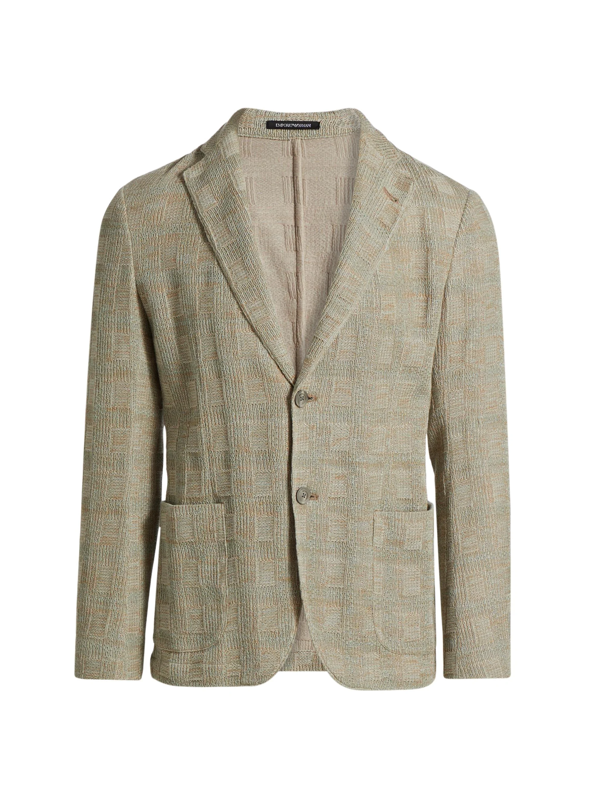 Men's Textured Checked Knit Blazer - Ivory Tan - 1