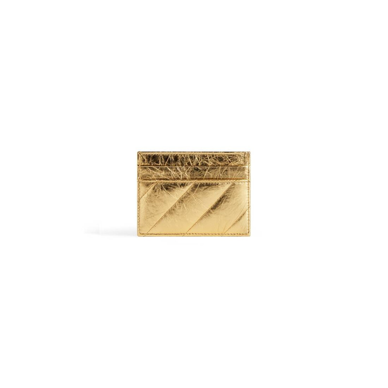 BALENCIAGA Women's Crush Card Holder Metallized Quilted  in Gold outlook