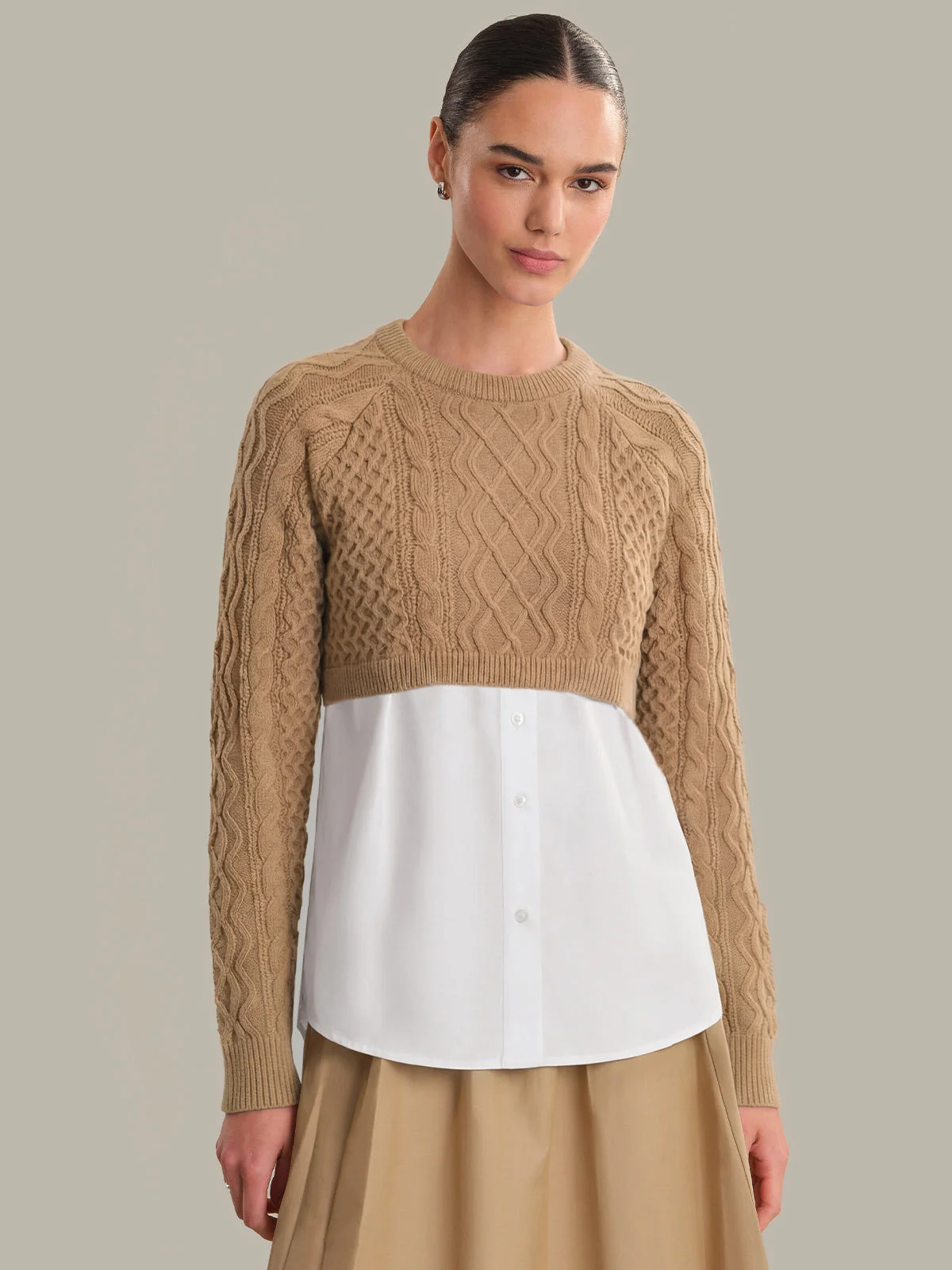 Willa: Cotton Suiting x Cable Knit Shrug - 1
